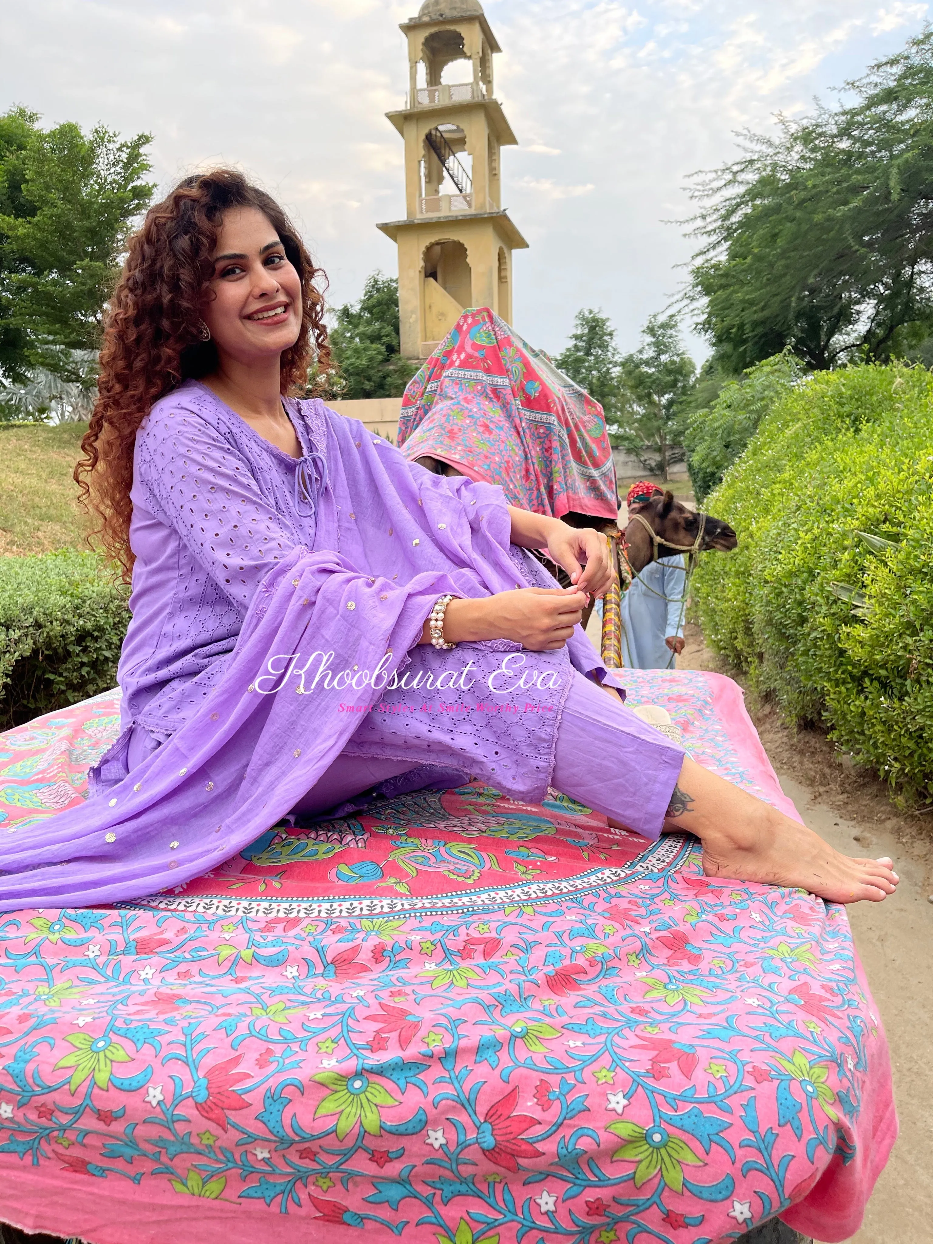 Lavender Chikankari Cotton Kurta Suit Set