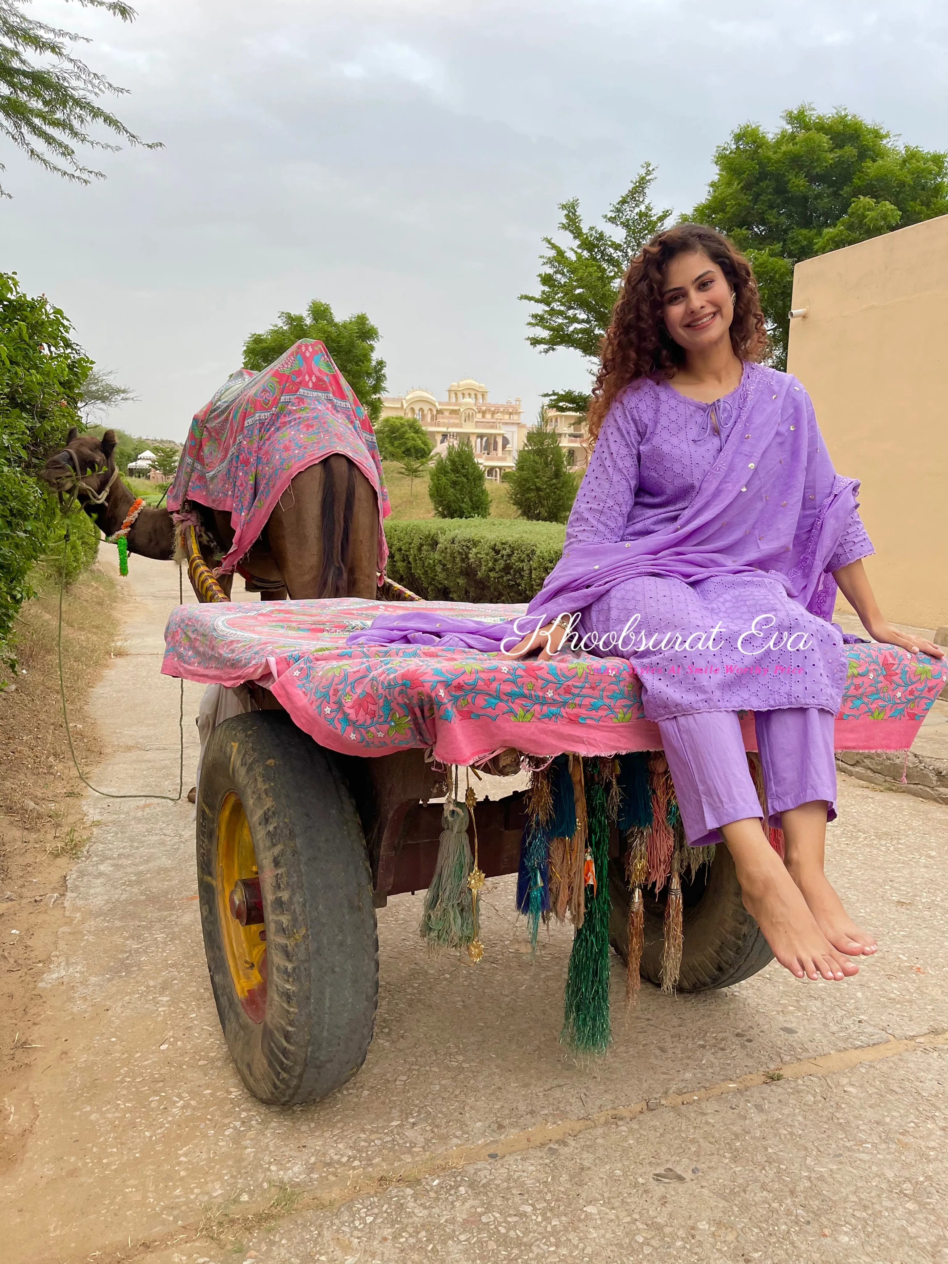 Lavender Chikankari Cotton Kurta Suit Set