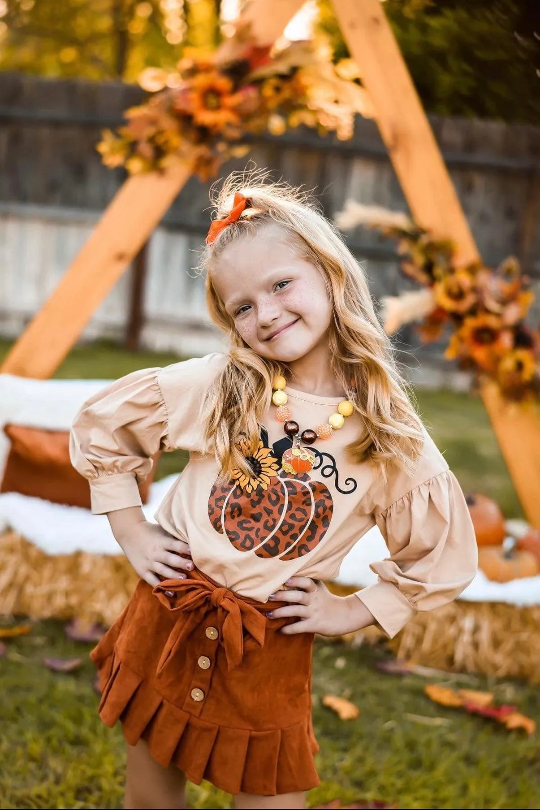 Leopard Pumpkin Suede Skirt Set