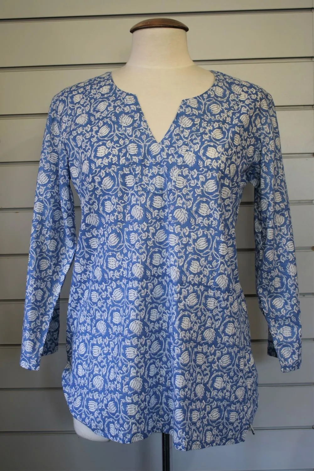 long length block print cotton top