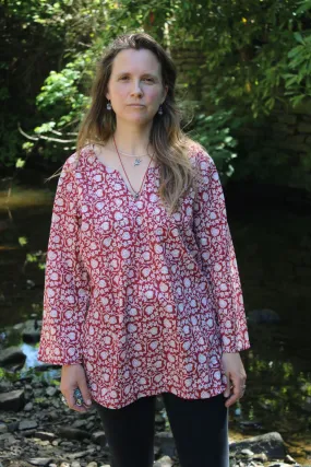 long length block print cotton top