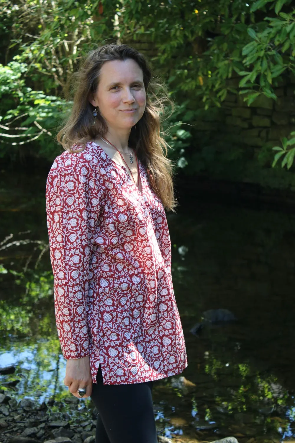 long length block print cotton top