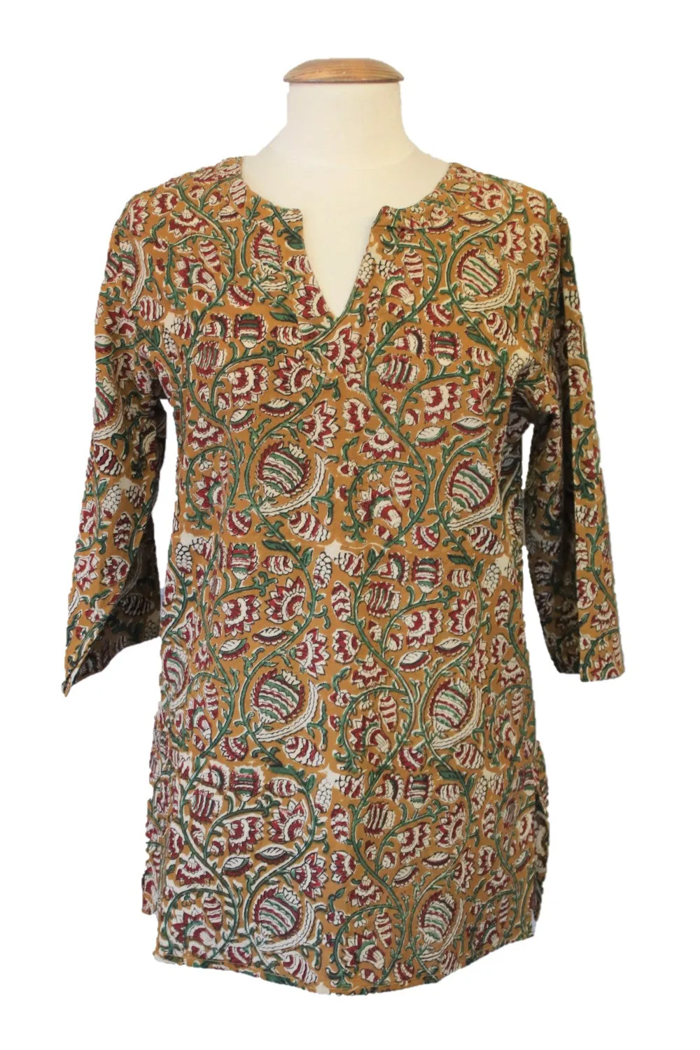 long length block print cotton top
