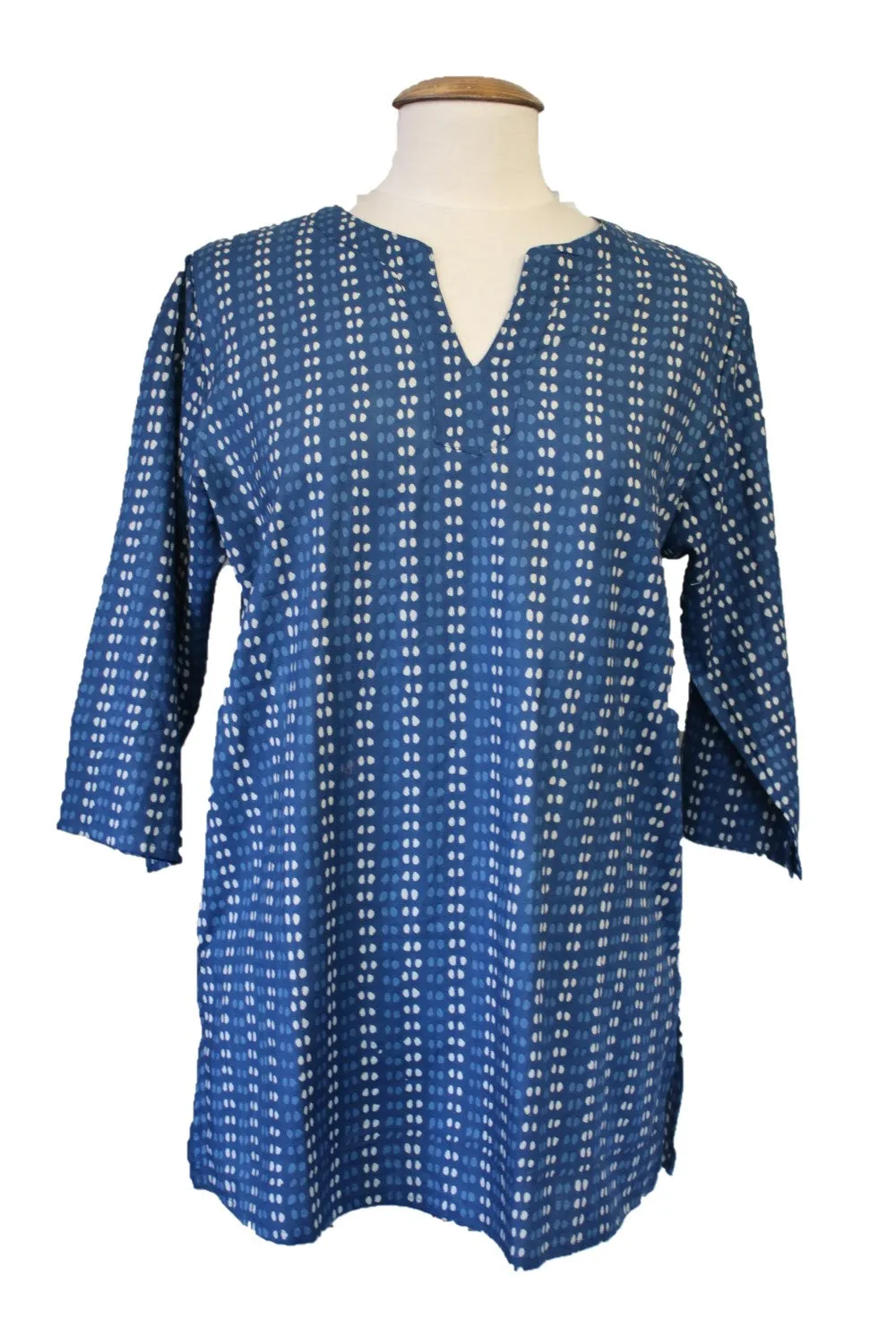 long length block print cotton top