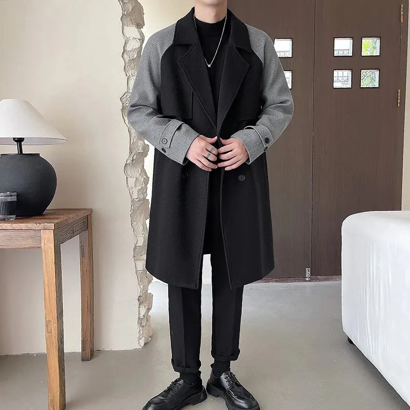 Long Woolen Patchwork Coat