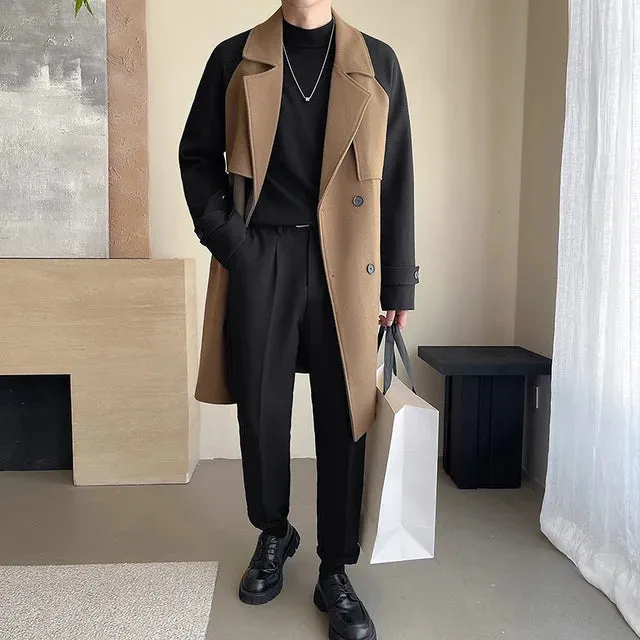 Long Woolen Patchwork Coat