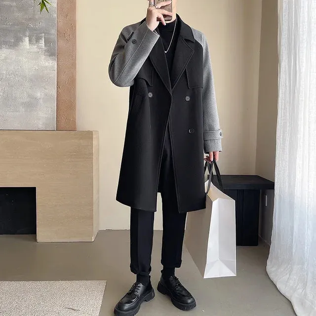 Long Woolen Patchwork Coat