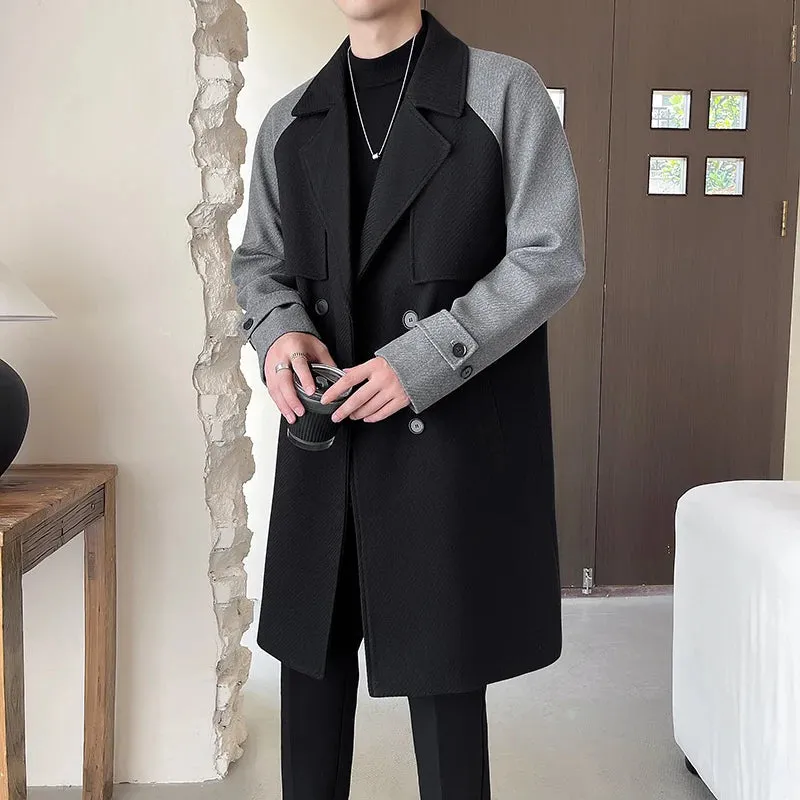 Long Woolen Patchwork Coat