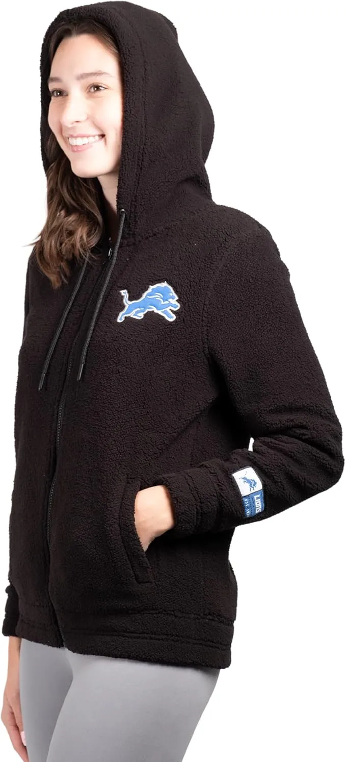 NFL Womens Full Zip Soft Sherpa Hoodie Sweatshirt Jacket|Detroit Lions