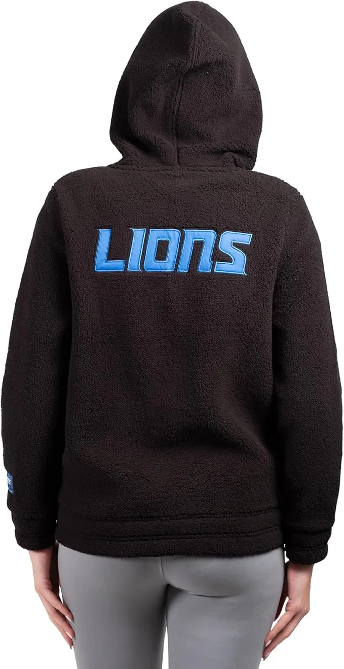 NFL Womens Full Zip Soft Sherpa Hoodie Sweatshirt Jacket|Detroit Lions