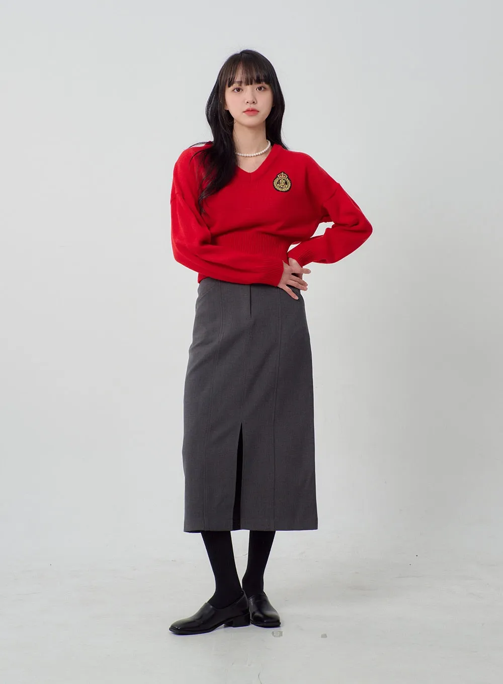 Patch V-Neck Cropped Sweater OJ316