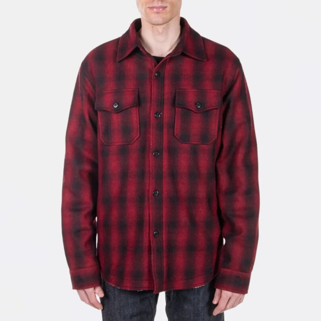 Plaid Wool Blend Faux Sherpa Lined CPO Shirt (Red)