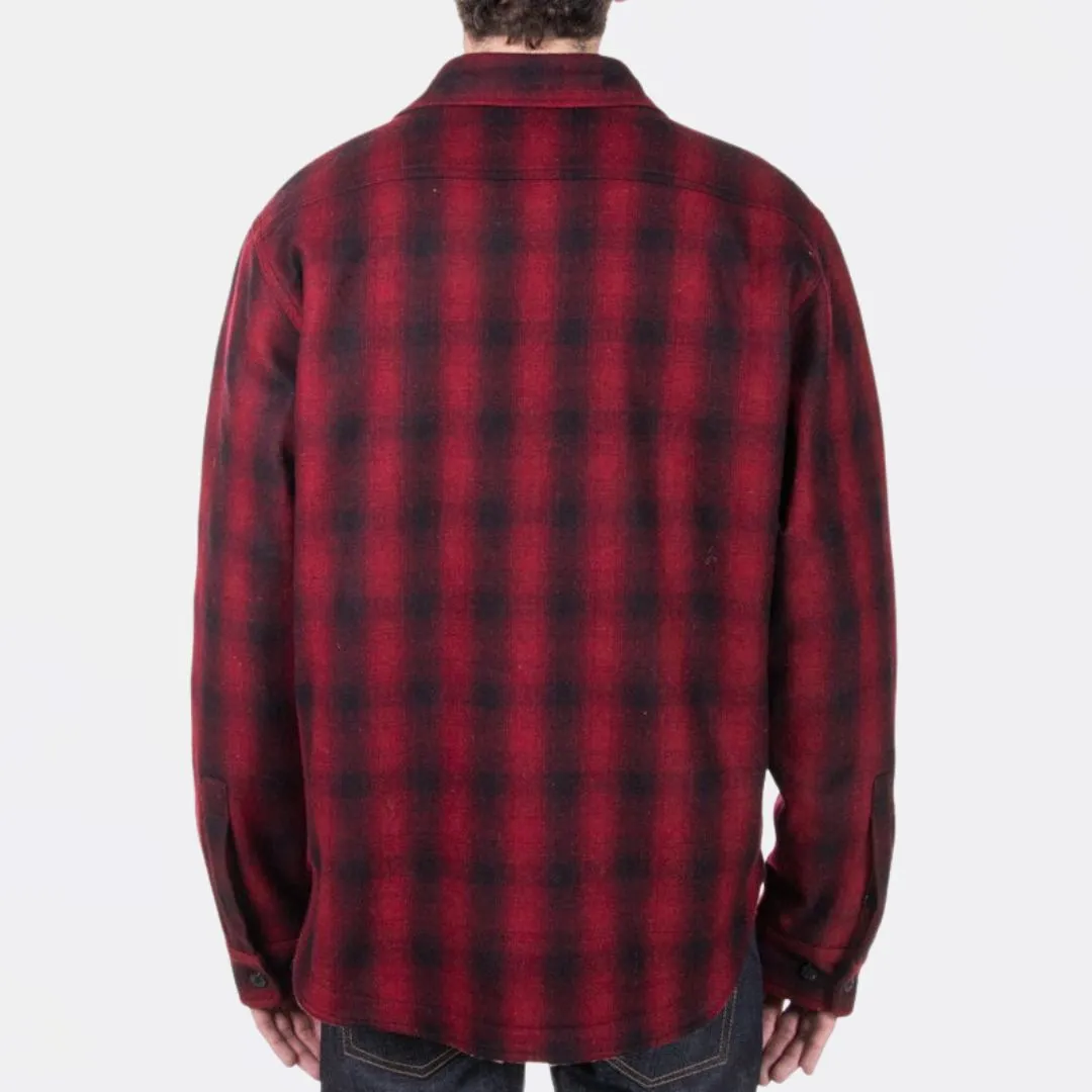 Plaid Wool Blend Faux Sherpa Lined CPO Shirt (Red)