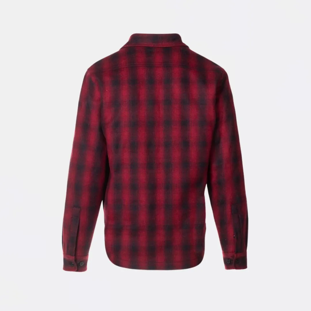 Plaid Wool Blend Faux Sherpa Lined CPO Shirt (Red)