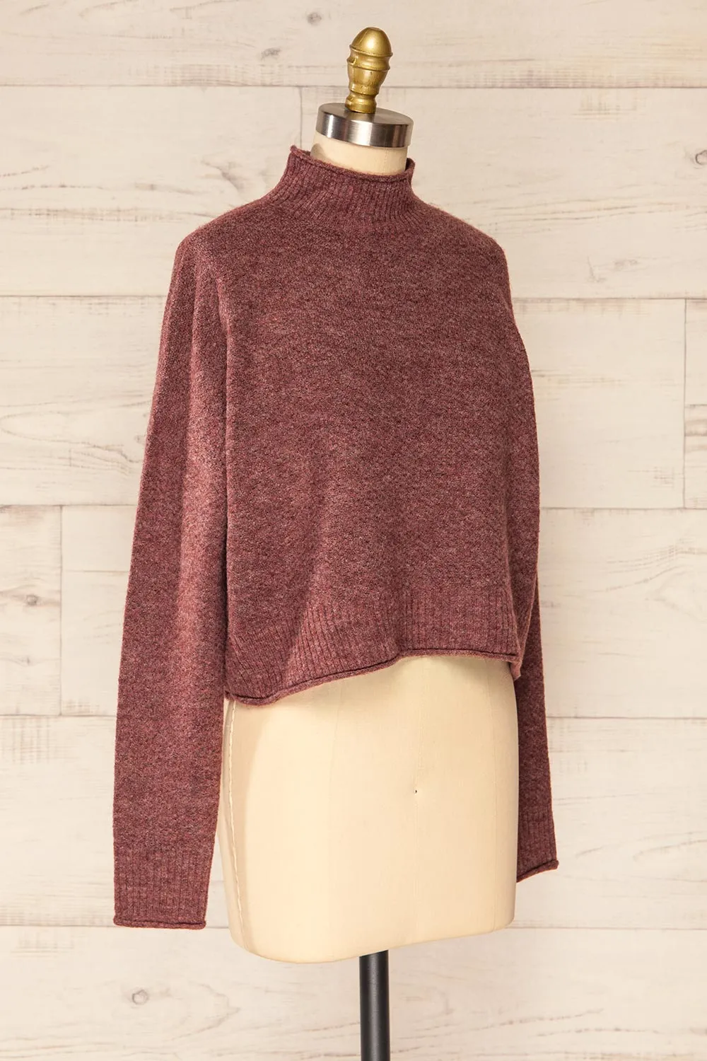 Pori Wine | Soft Knit Mock Neck Sweater