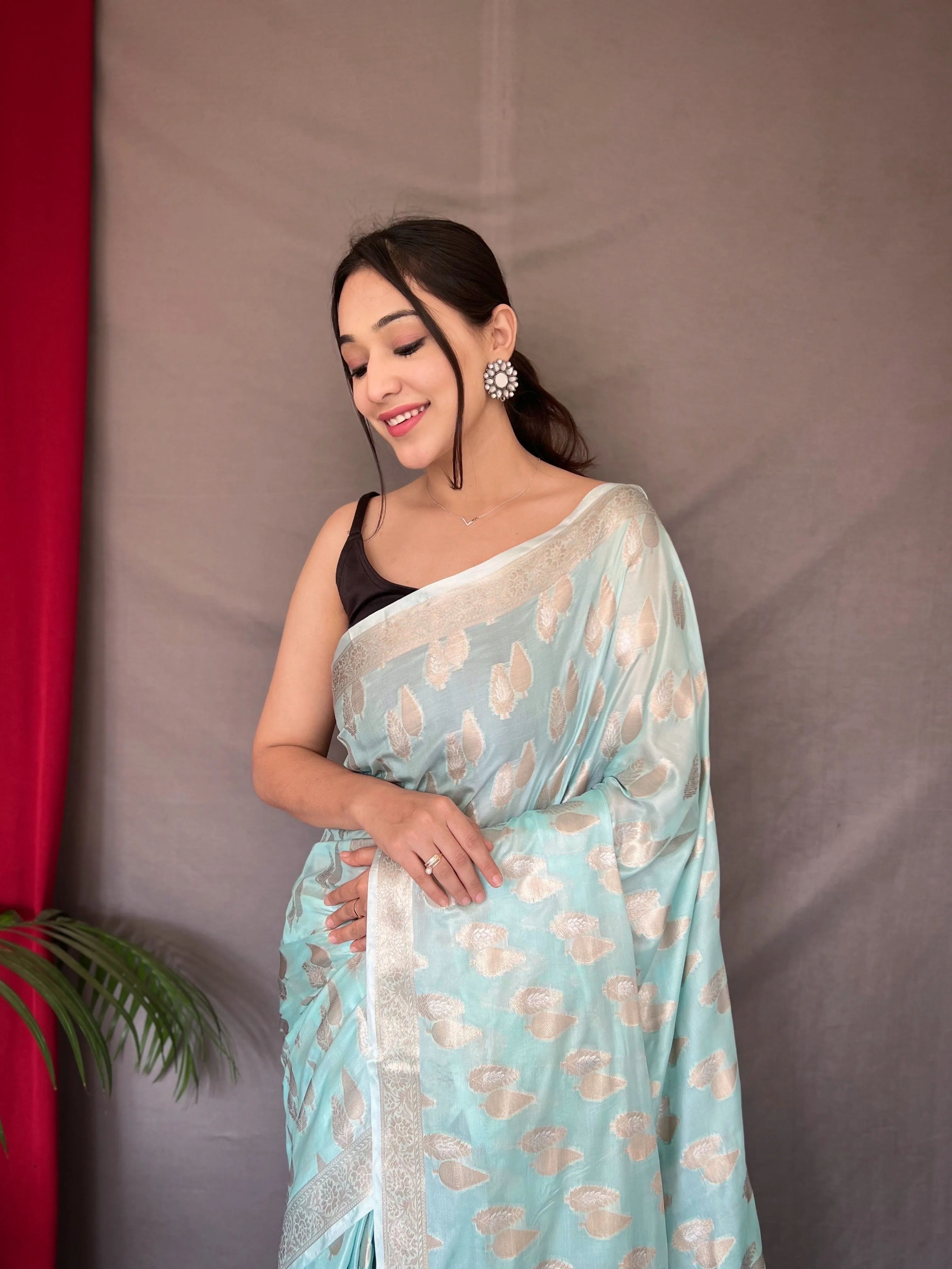 Powder Blue Saree in Tabby Soft Silk Woven
