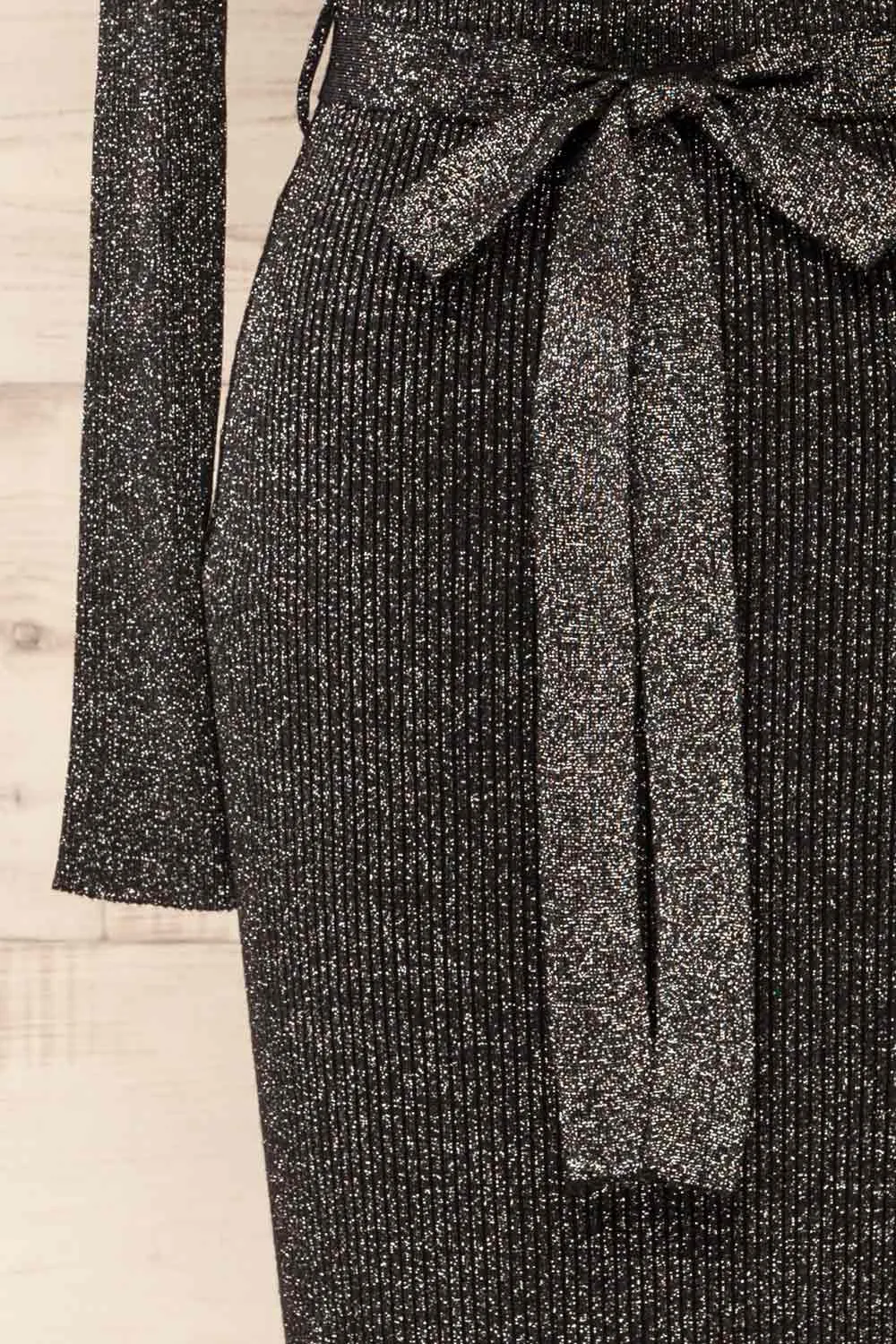 Punata | Black & Silver Ribbed Knit Midi Dress