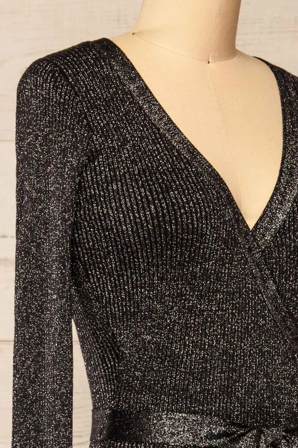 Punata | Black & Silver Ribbed Knit Midi Dress