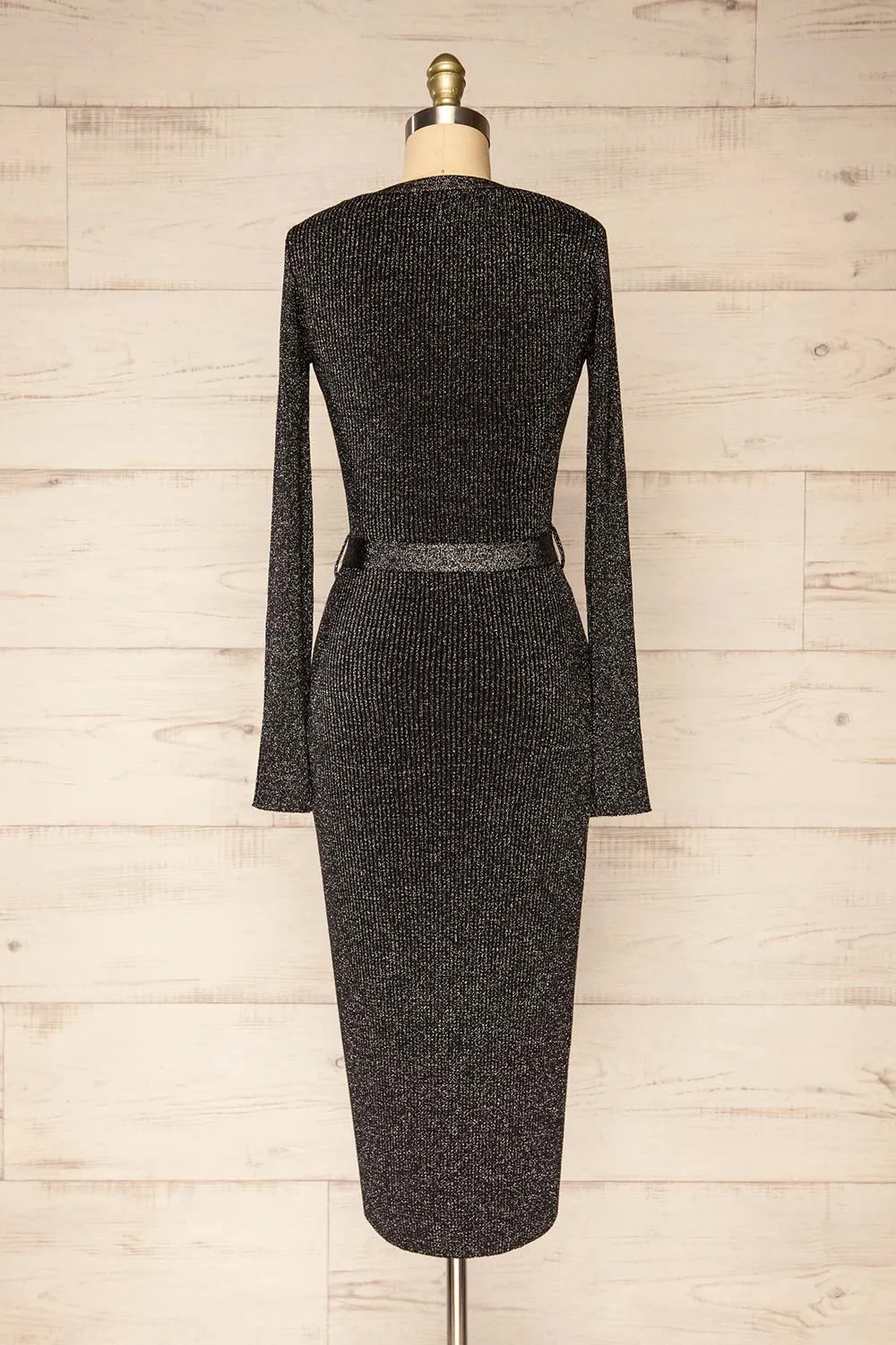 Punata | Black & Silver Ribbed Knit Midi Dress