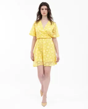 Rareism Women Wallant Yellow Polyester Fabric Regular Sleeves Key Hole Neck Solid Longline Dress