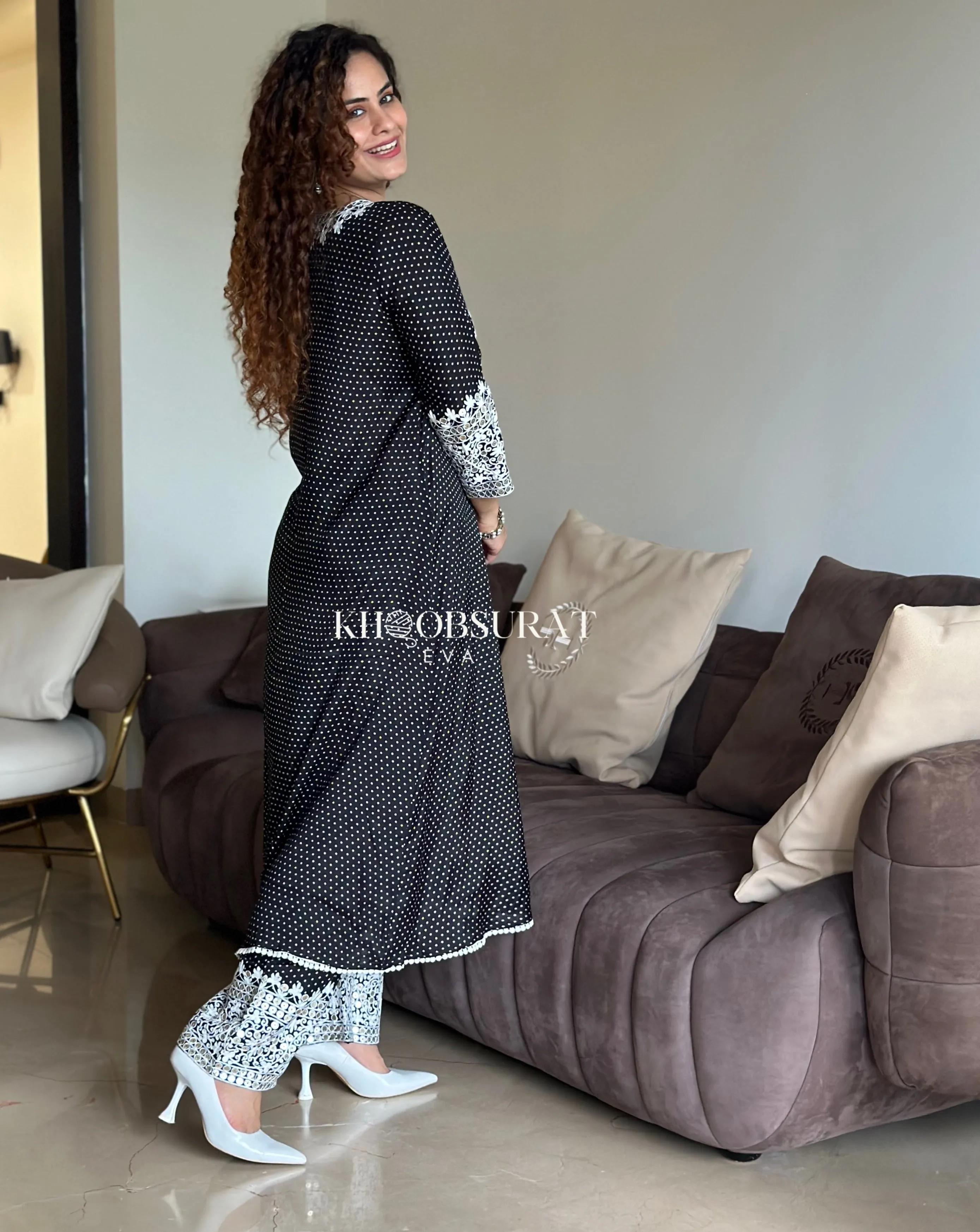 Romy Black Embroidered Kurta Set