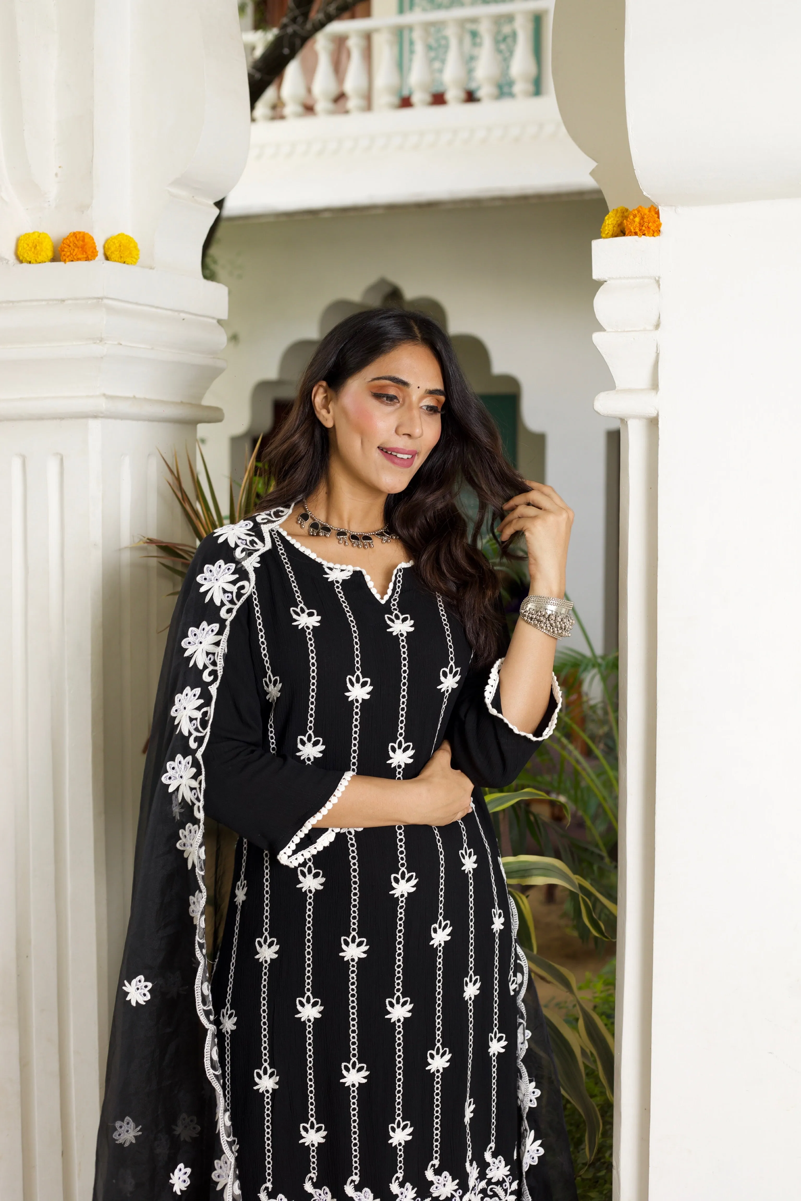 Royal Motifs On Black Festive Dupatta Set