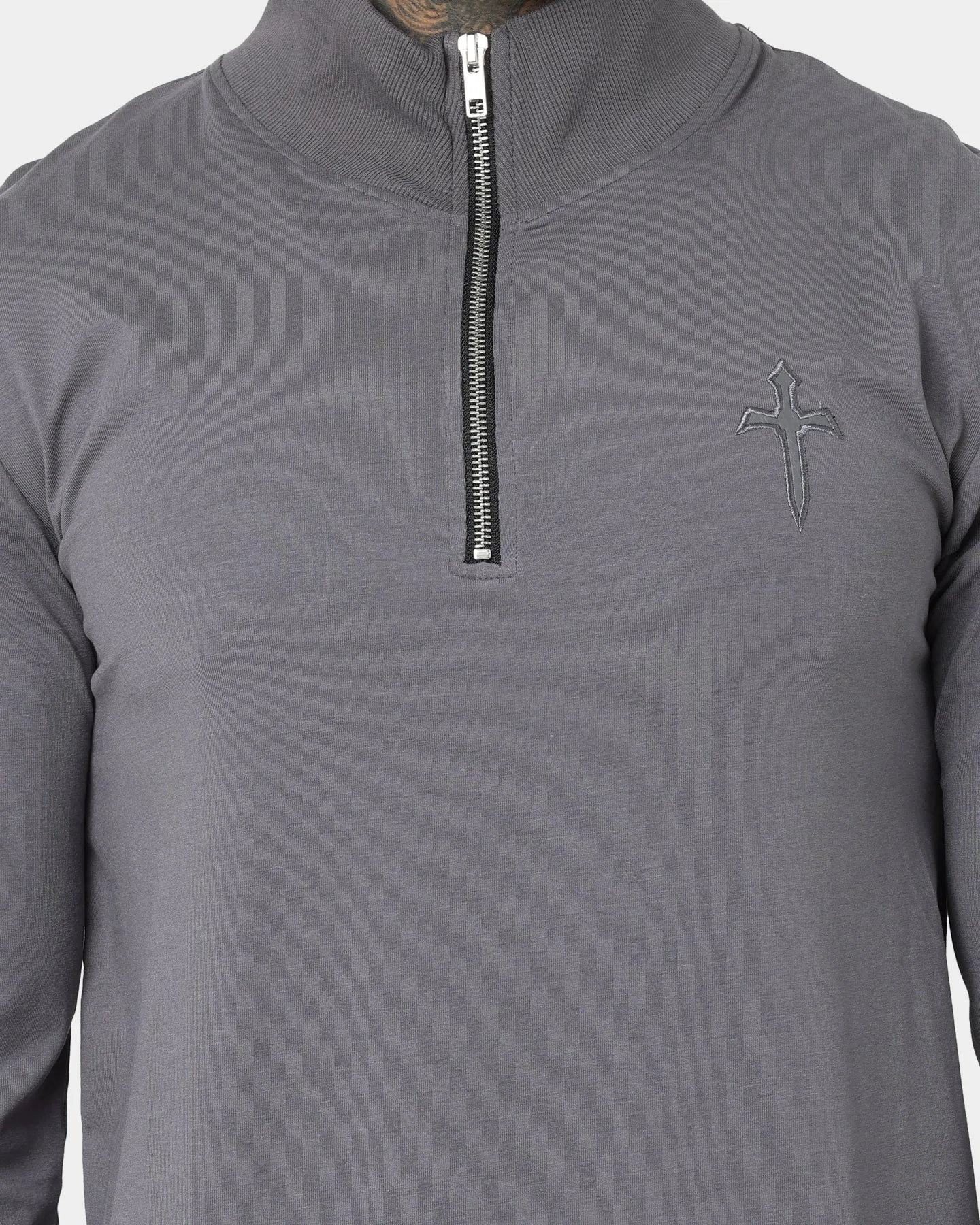 Saint Morta Kingdom Half Zip Funnel Neck T-Shirt Dark Grey