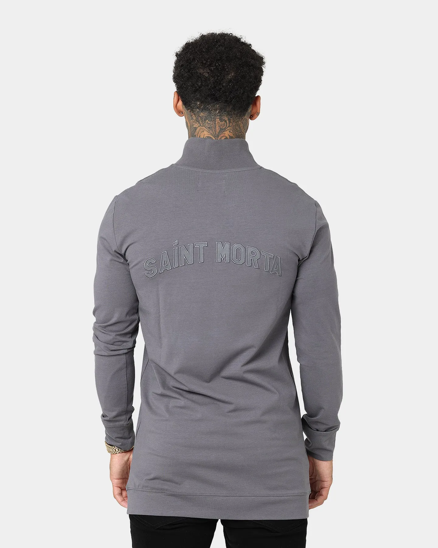 Saint Morta Kingdom Half Zip Funnel Neck T-Shirt Dark Grey