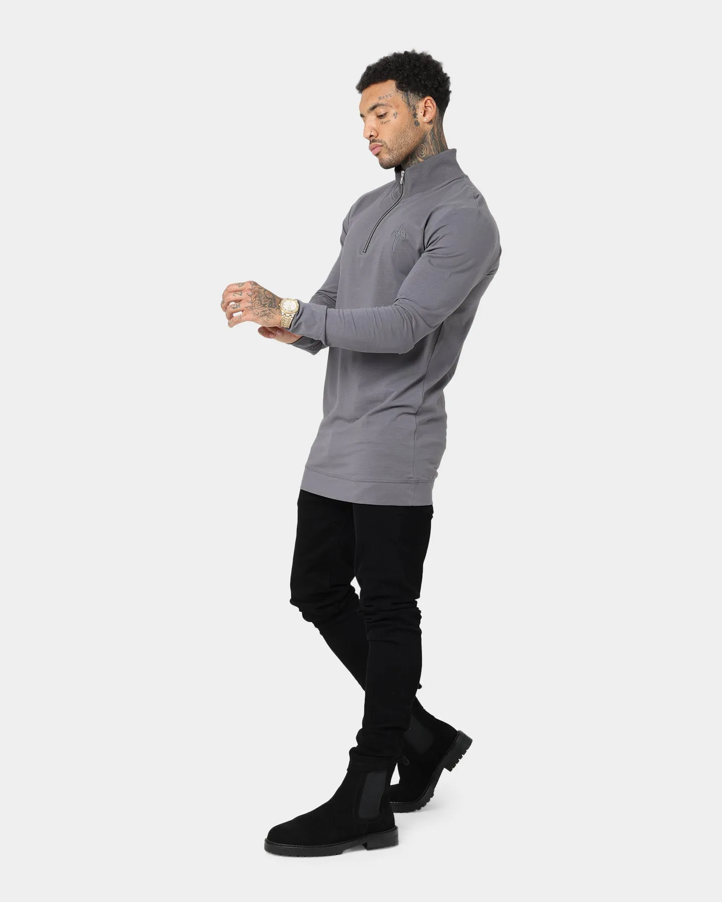 Saint Morta Kingdom Half Zip Funnel Neck T-Shirt Dark Grey