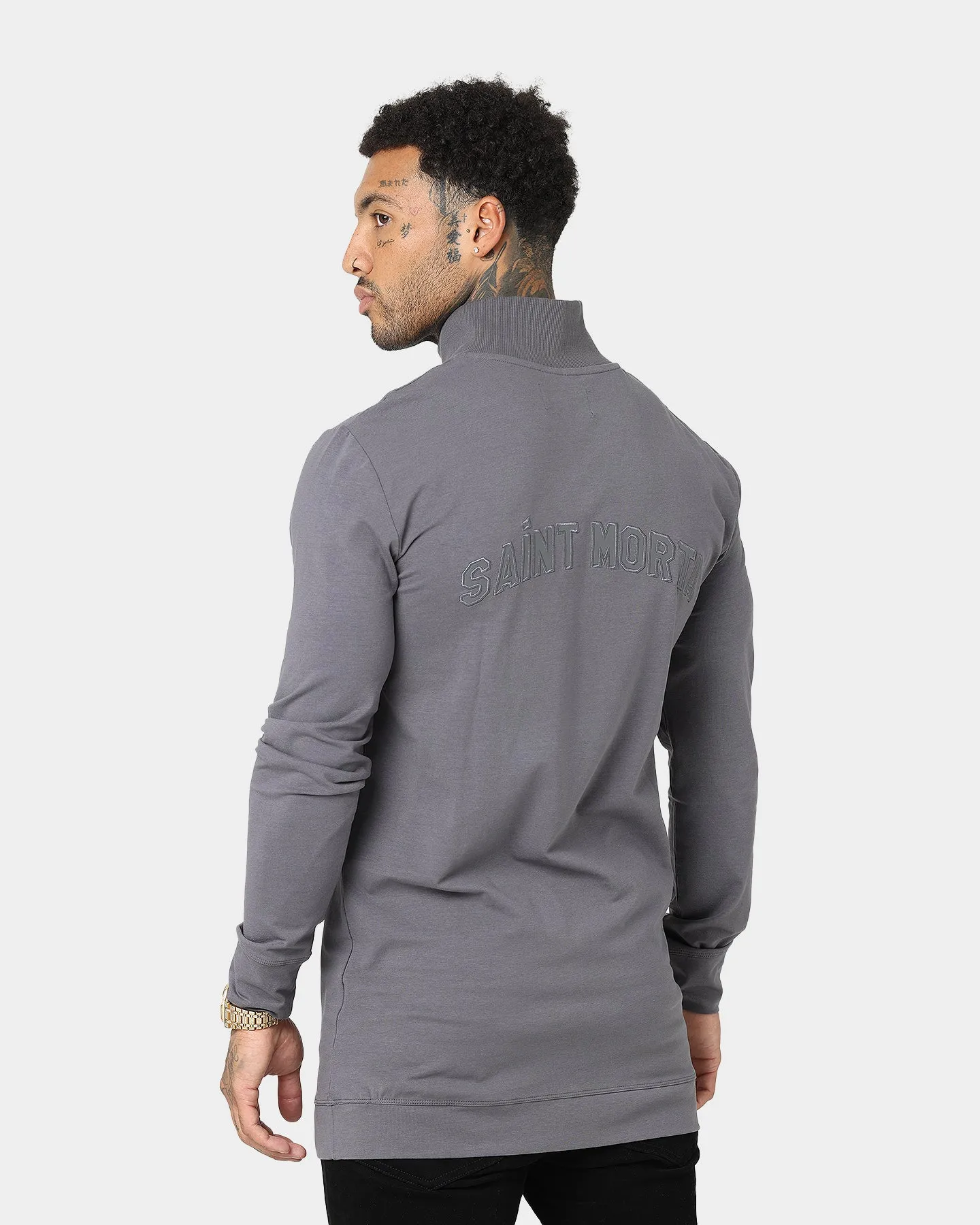 Saint Morta Kingdom Half Zip Funnel Neck T-Shirt Dark Grey
