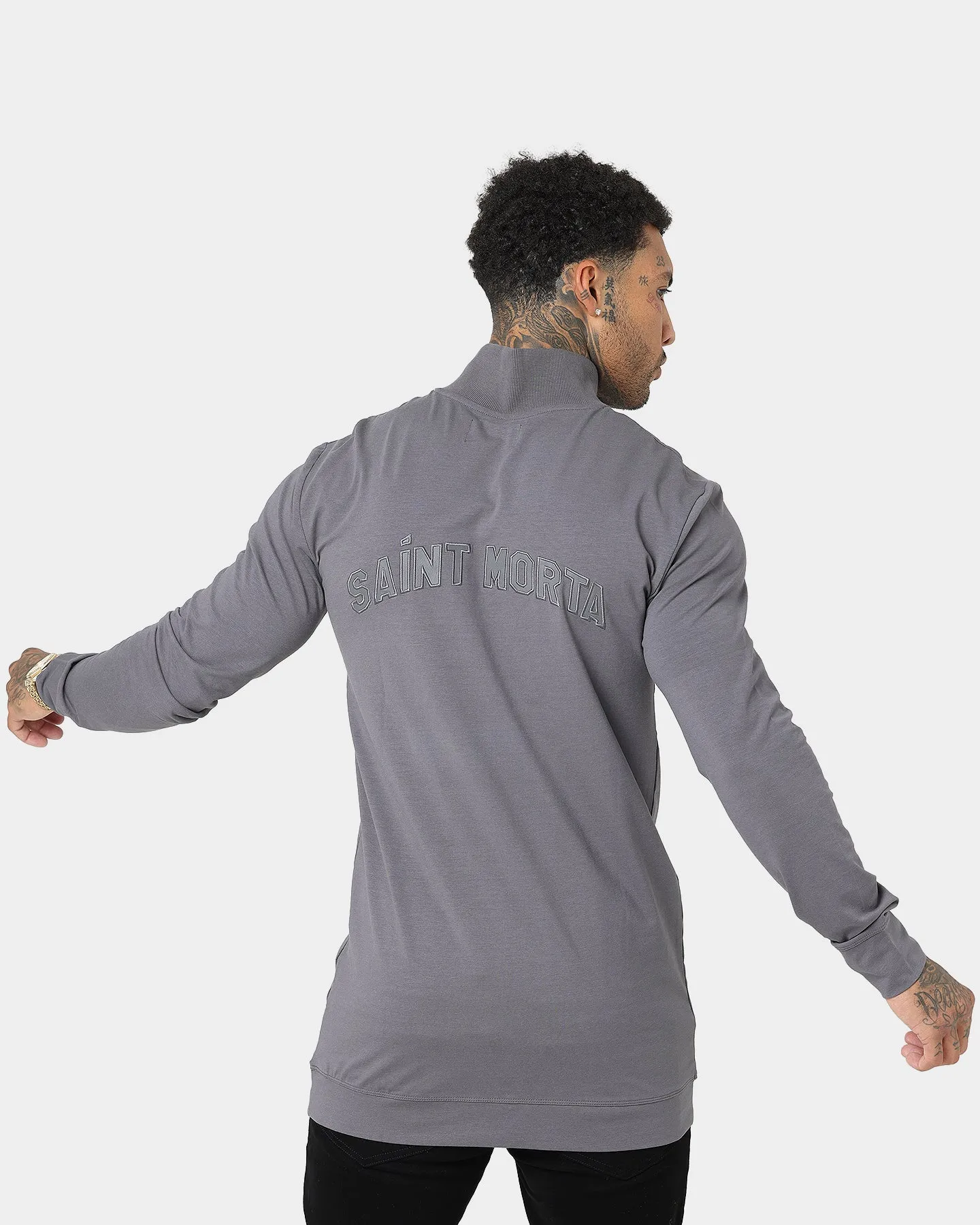 Saint Morta Kingdom Half Zip Funnel Neck T-Shirt Dark Grey
