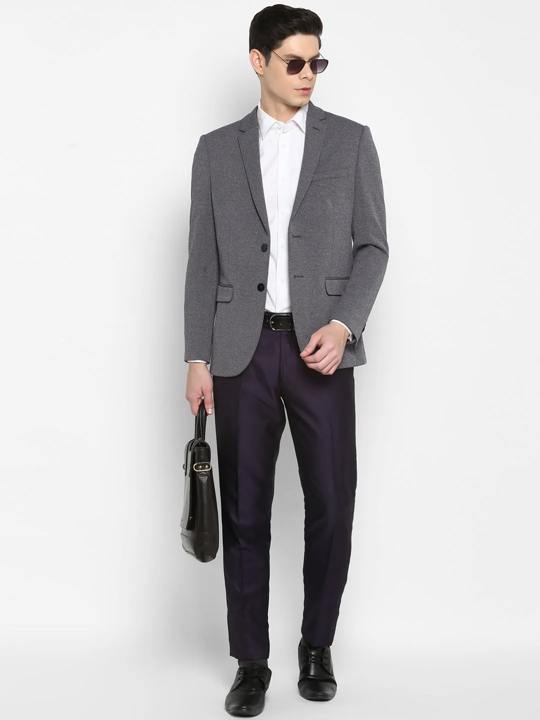 Self Design Grey Blazer for Men