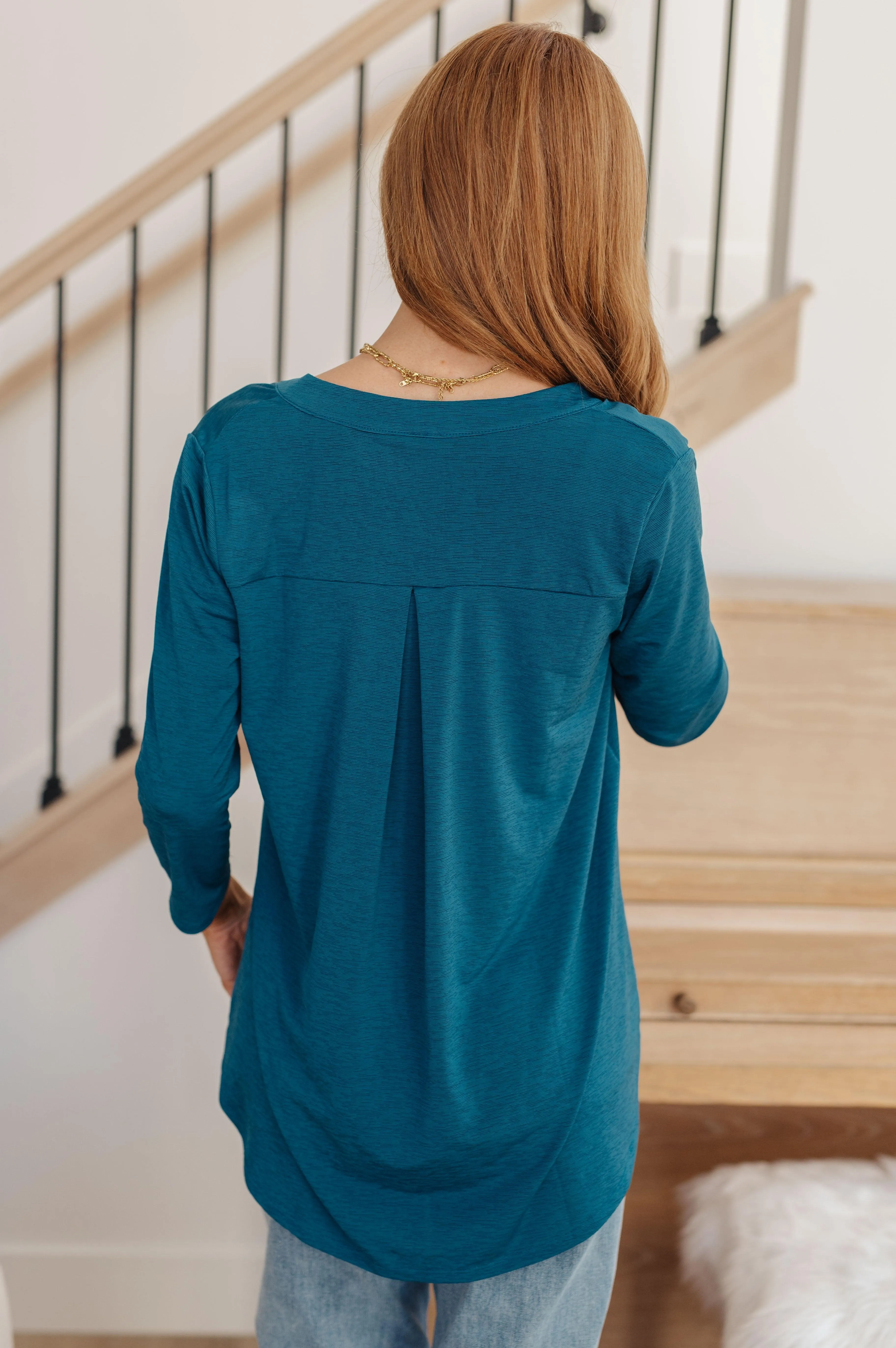 Teal Three Quartler Sleeve Bulgari Knit Top