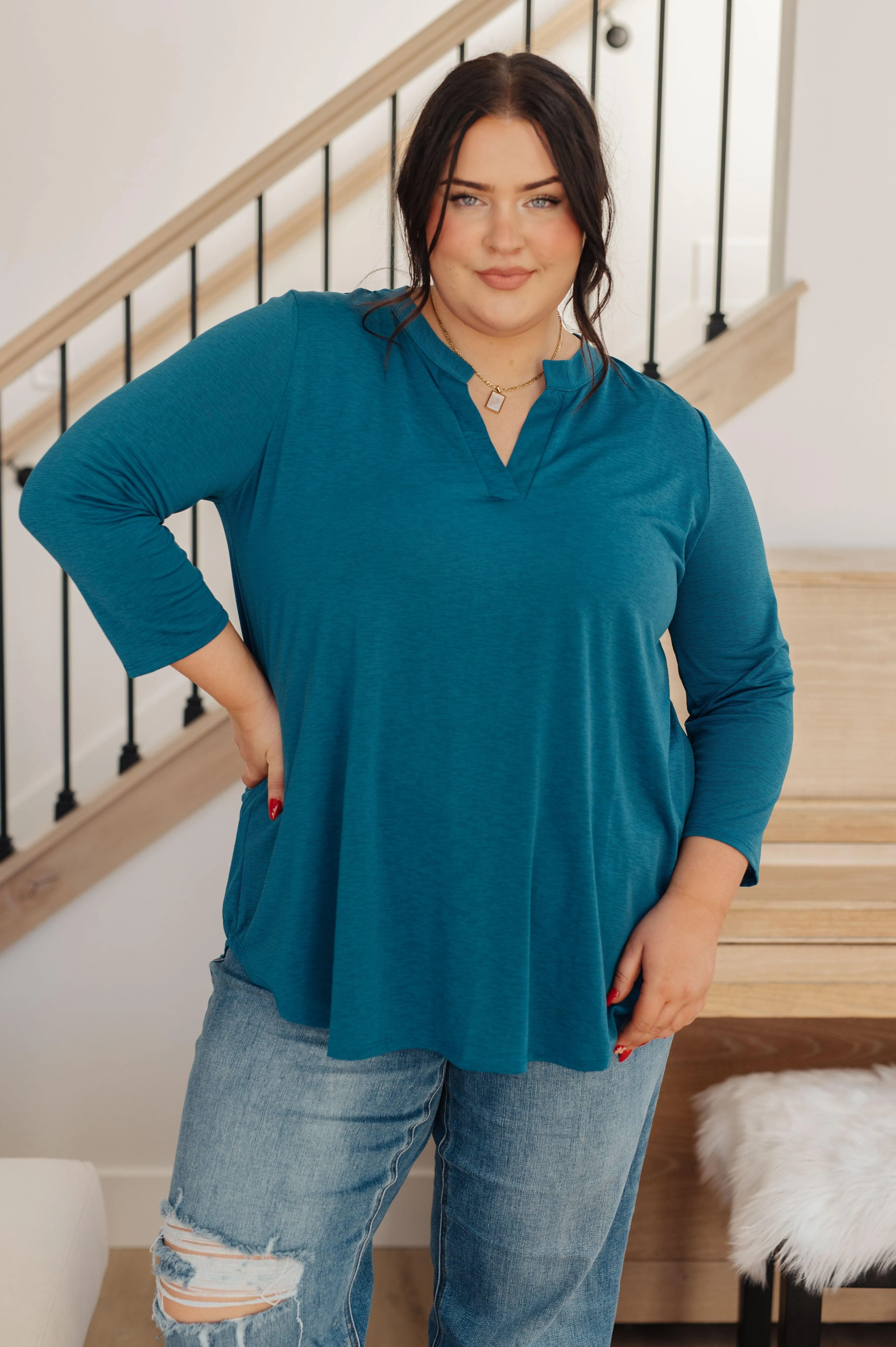 Teal Three Quartler Sleeve Bulgari Knit Top