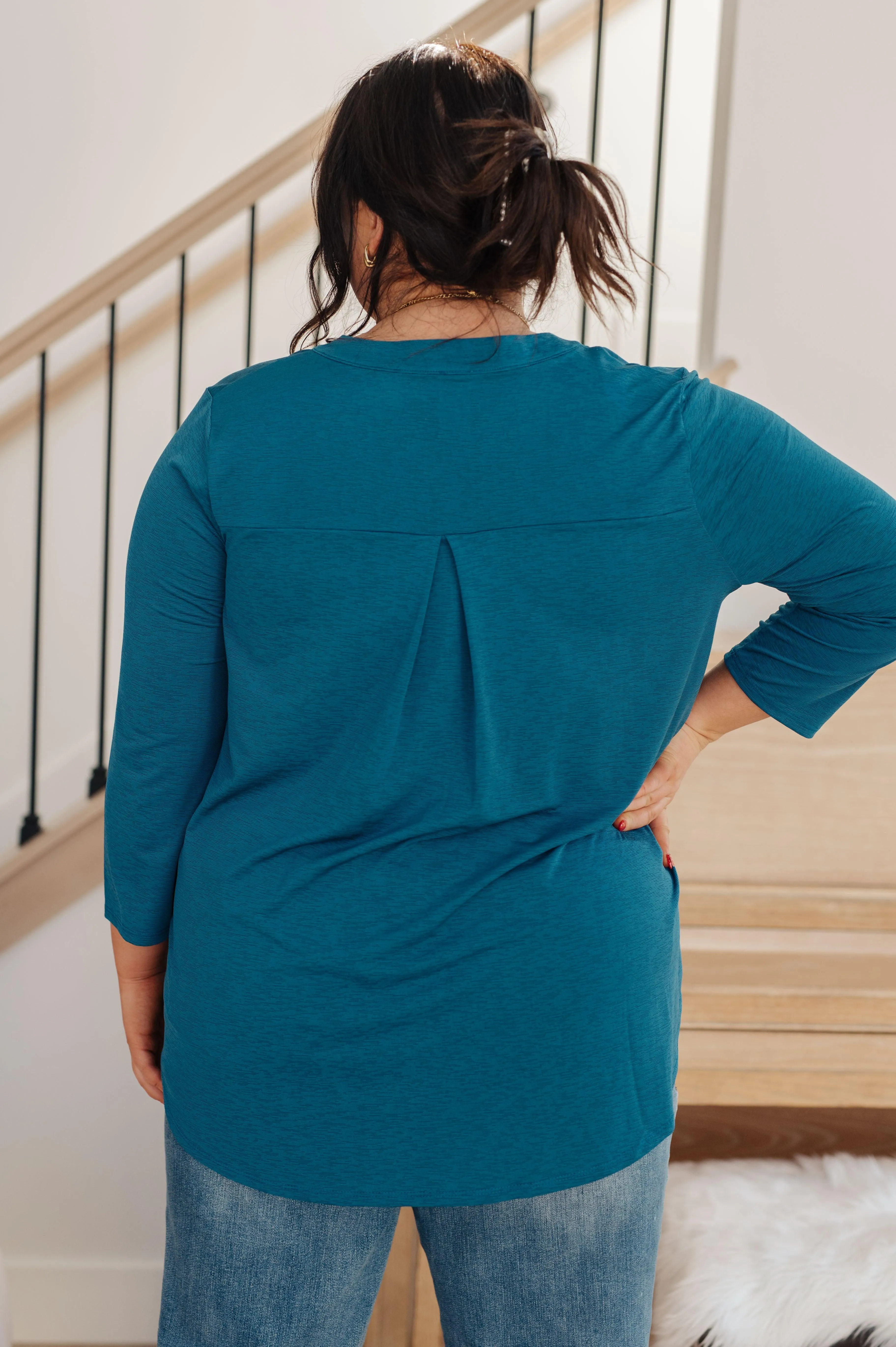 Teal Three Quartler Sleeve Bulgari Knit Top