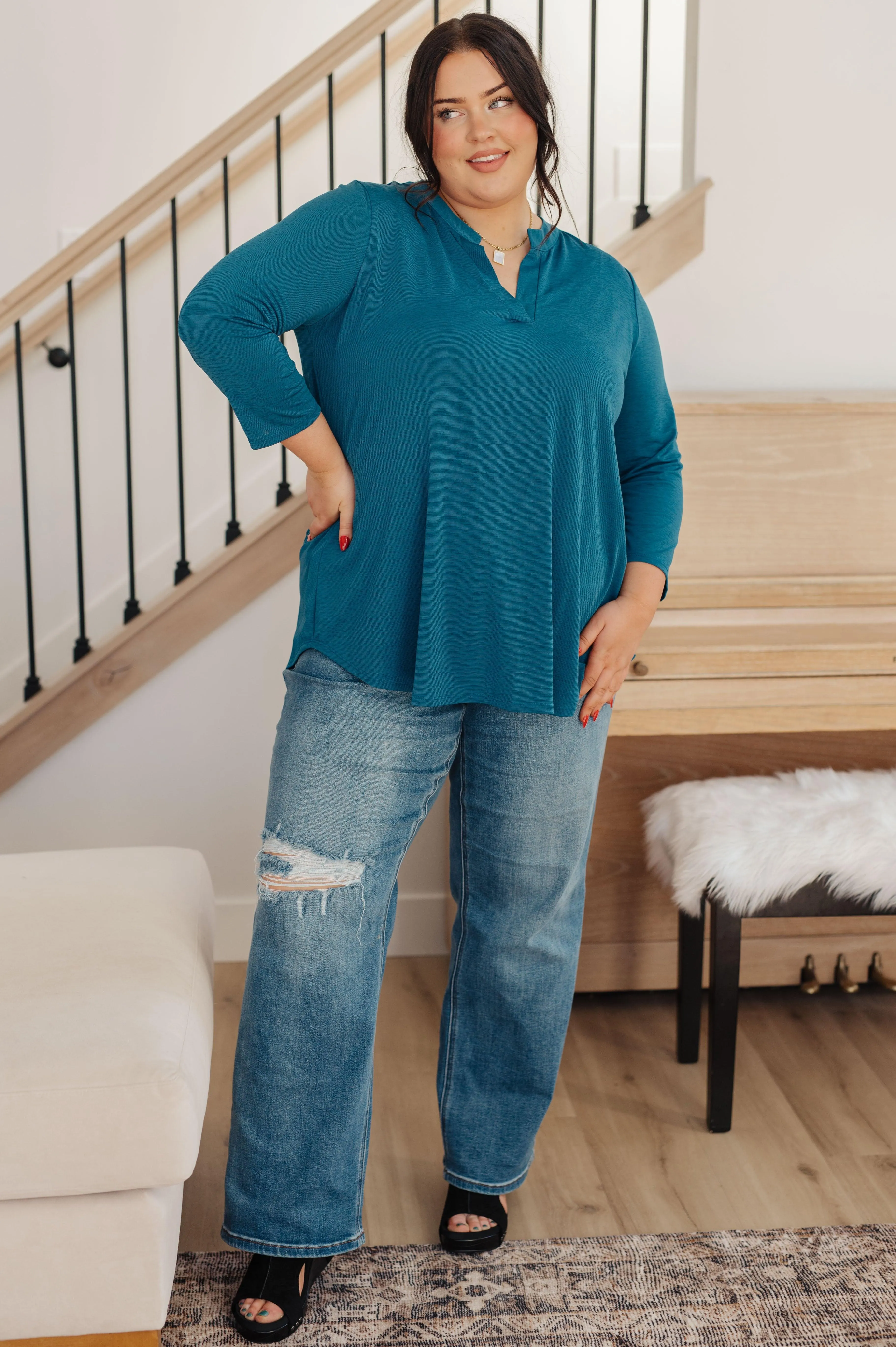 Teal Three Quartler Sleeve Bulgari Knit Top