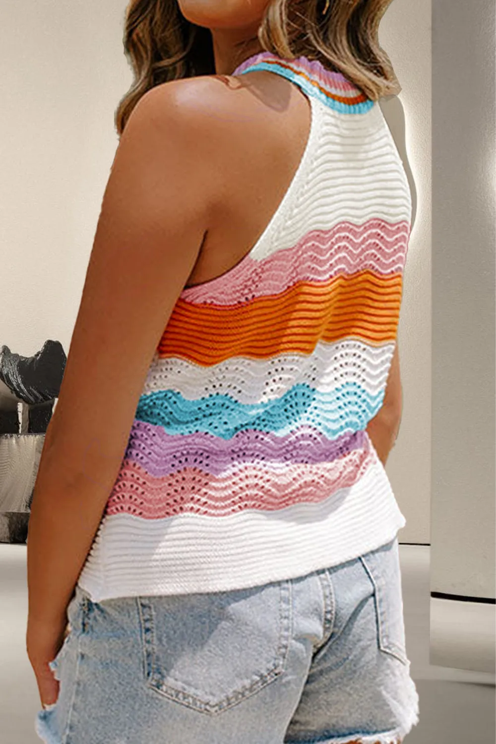 TEEK - Multicolor Block Round Neck Knit Vest