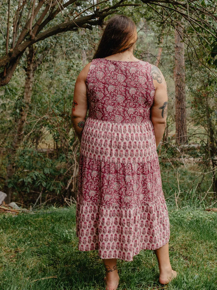 Thais Tiered Sleeveless Dress - Magenta Vine Floral