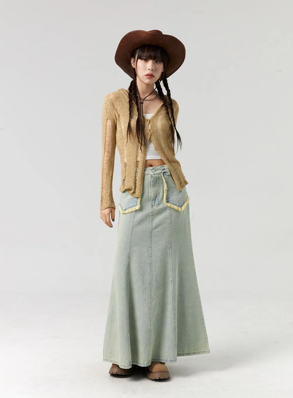 Top And Ripped Cardigan Set CL327