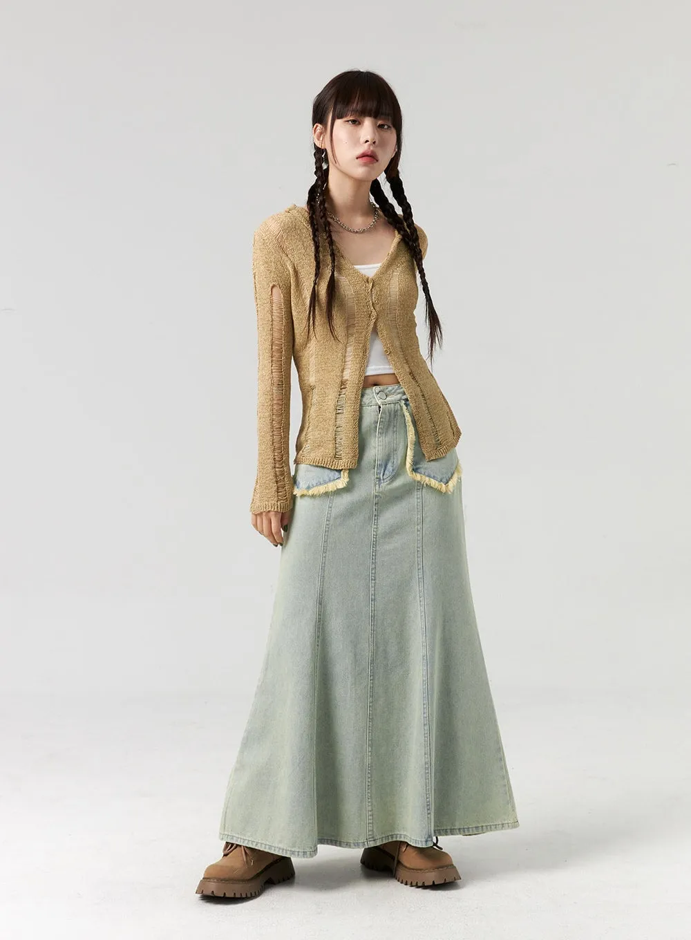 Top And Ripped Cardigan Set CL327