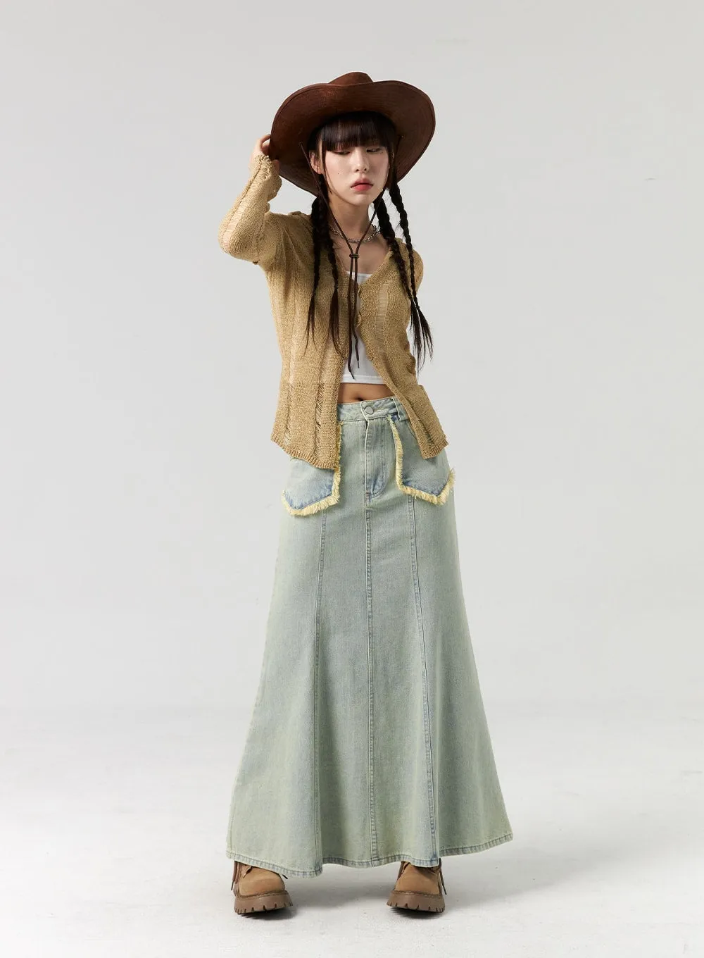 Top And Ripped Cardigan Set CL327