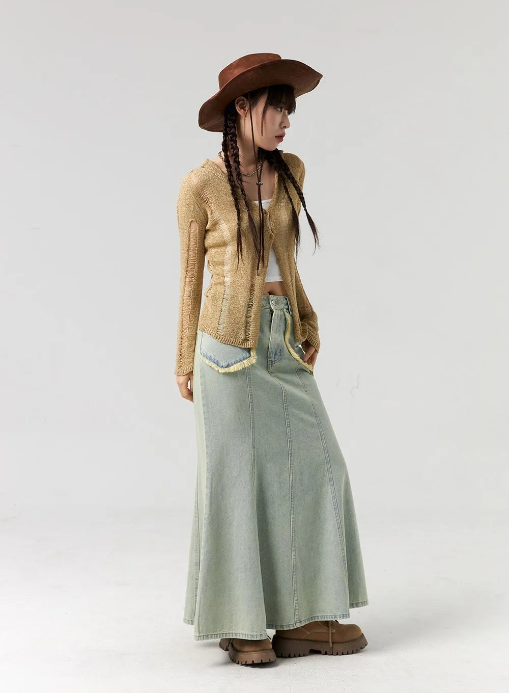 Top And Ripped Cardigan Set CL327
