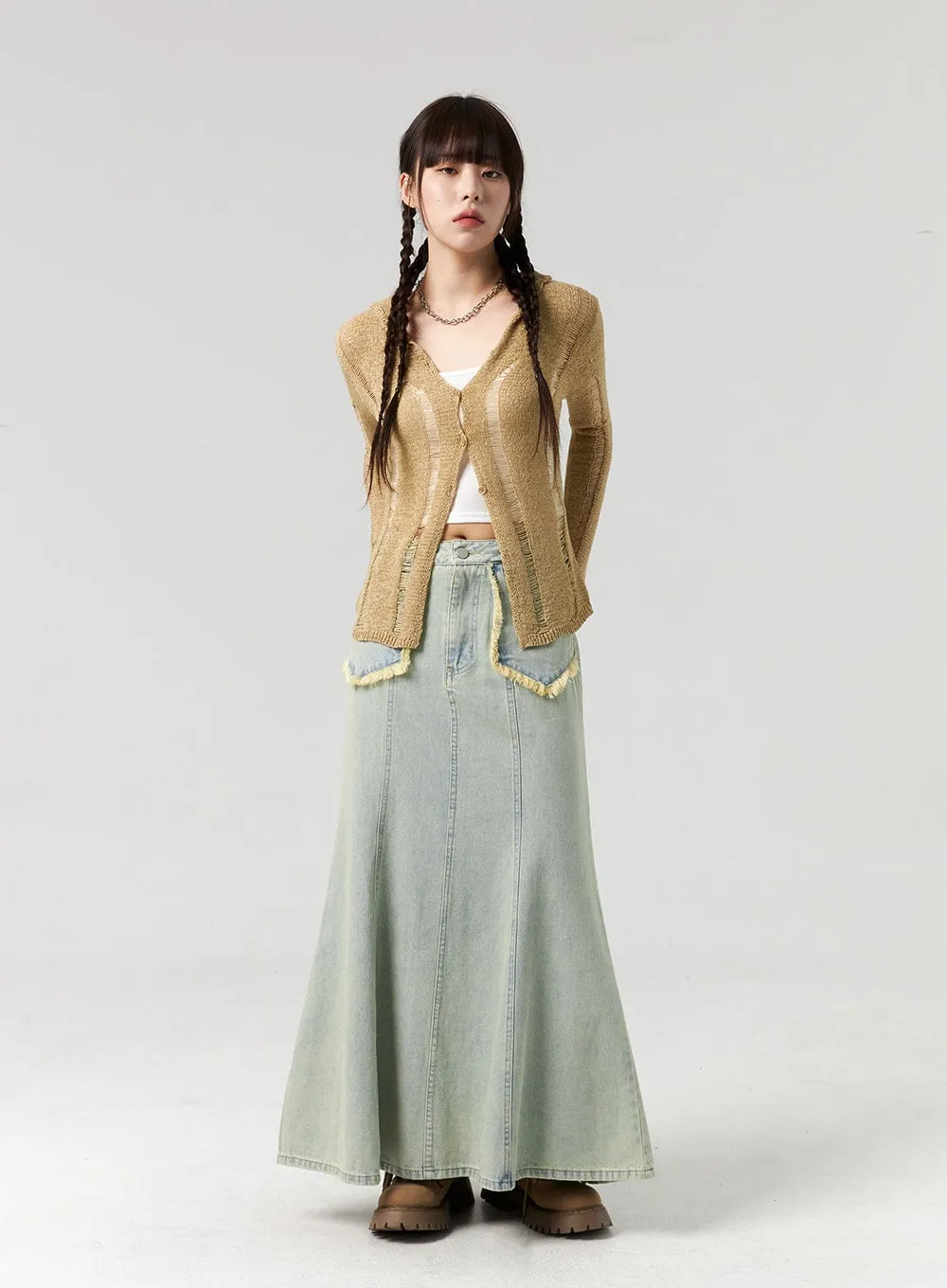 Top And Ripped Cardigan Set CL327