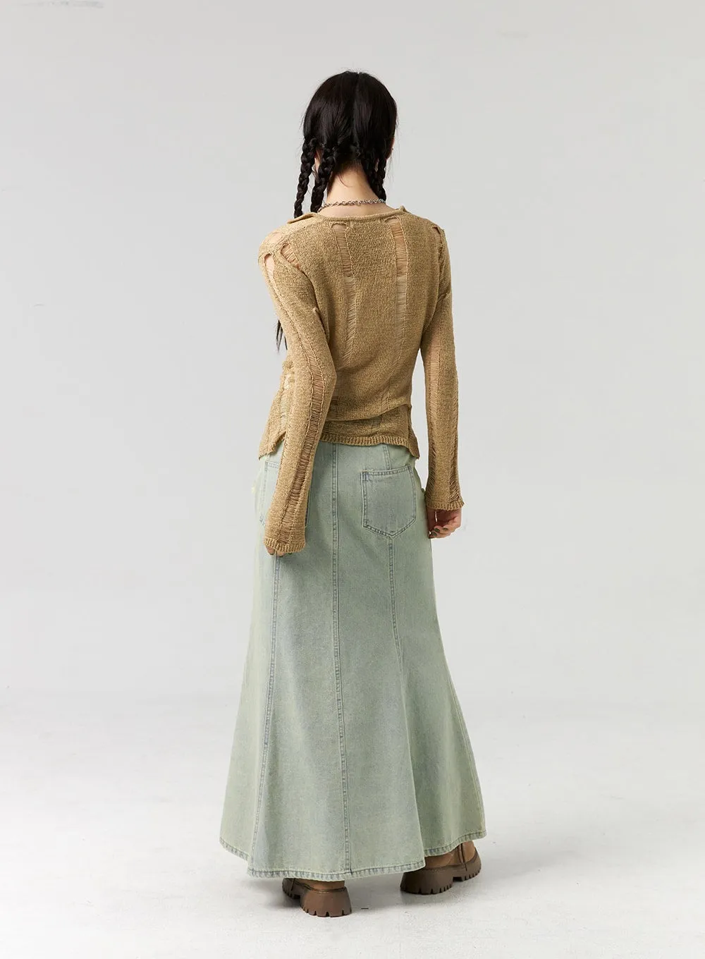 Top And Ripped Cardigan Set CL327