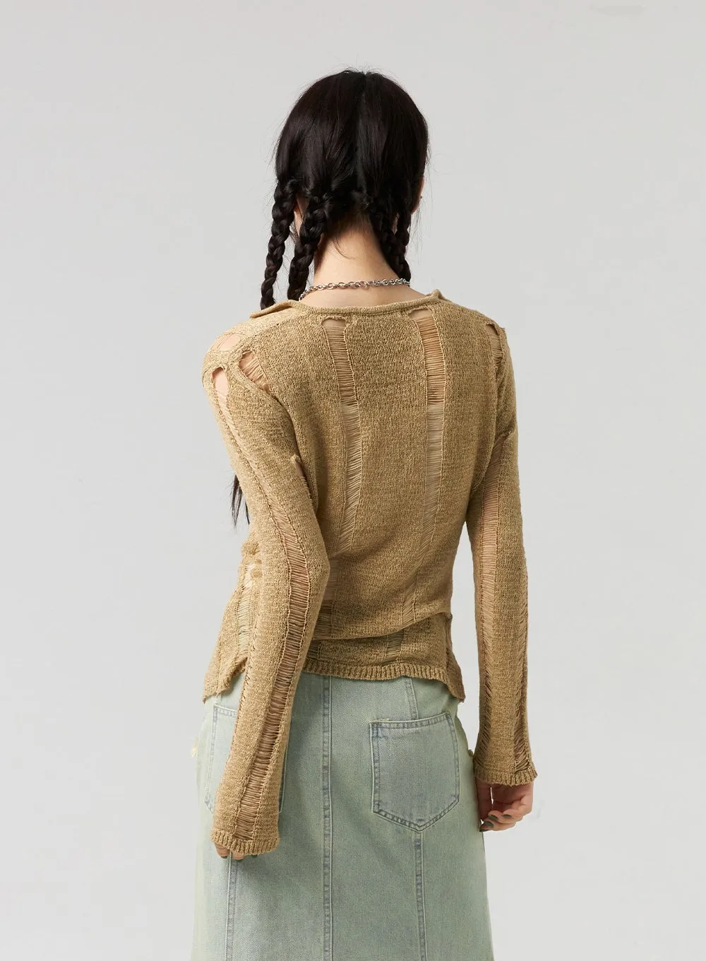 Top And Ripped Cardigan Set CL327