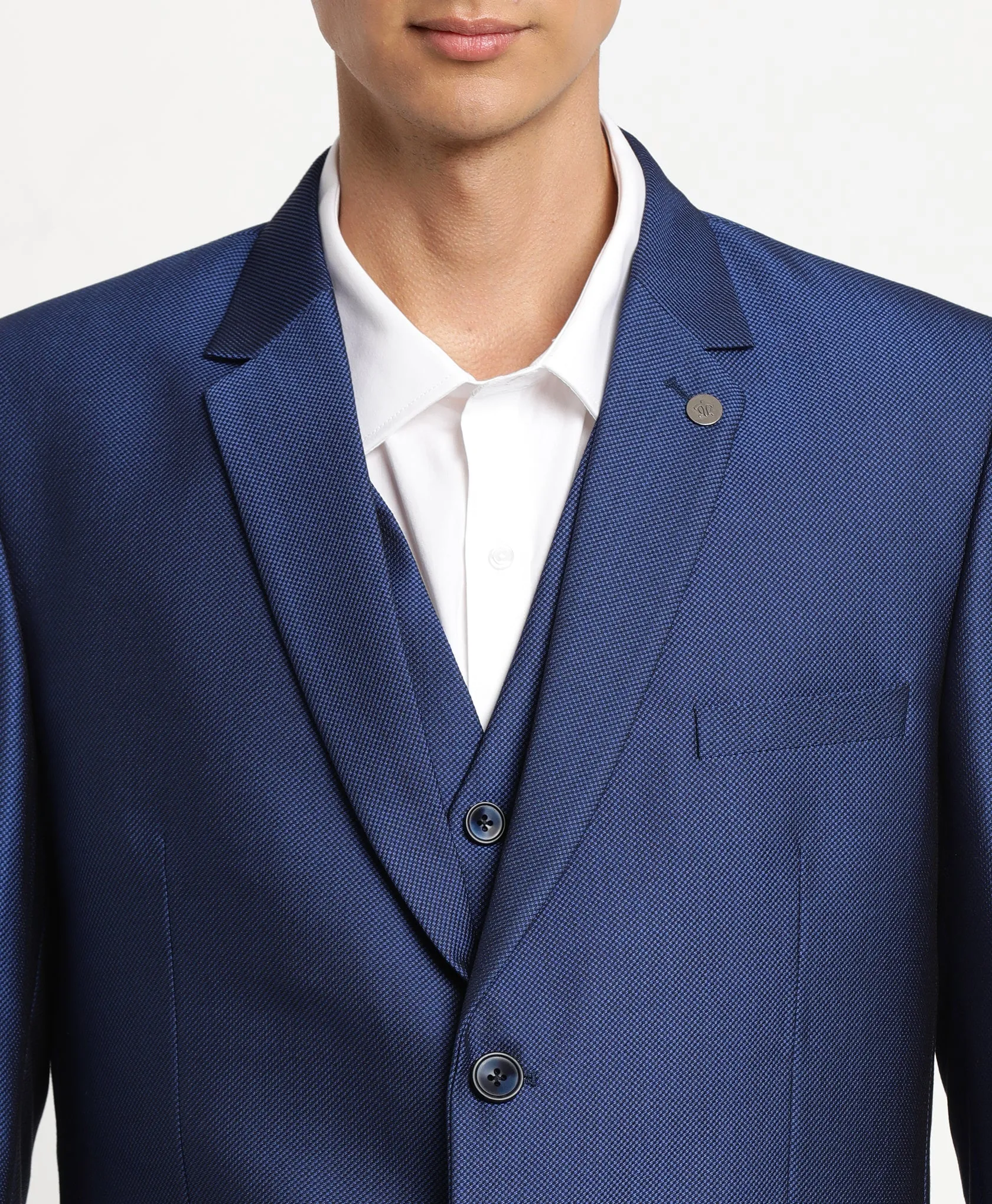 Turtle Men Blue  Self Design Slim Fit Ceremonial Suit (3 Piece)