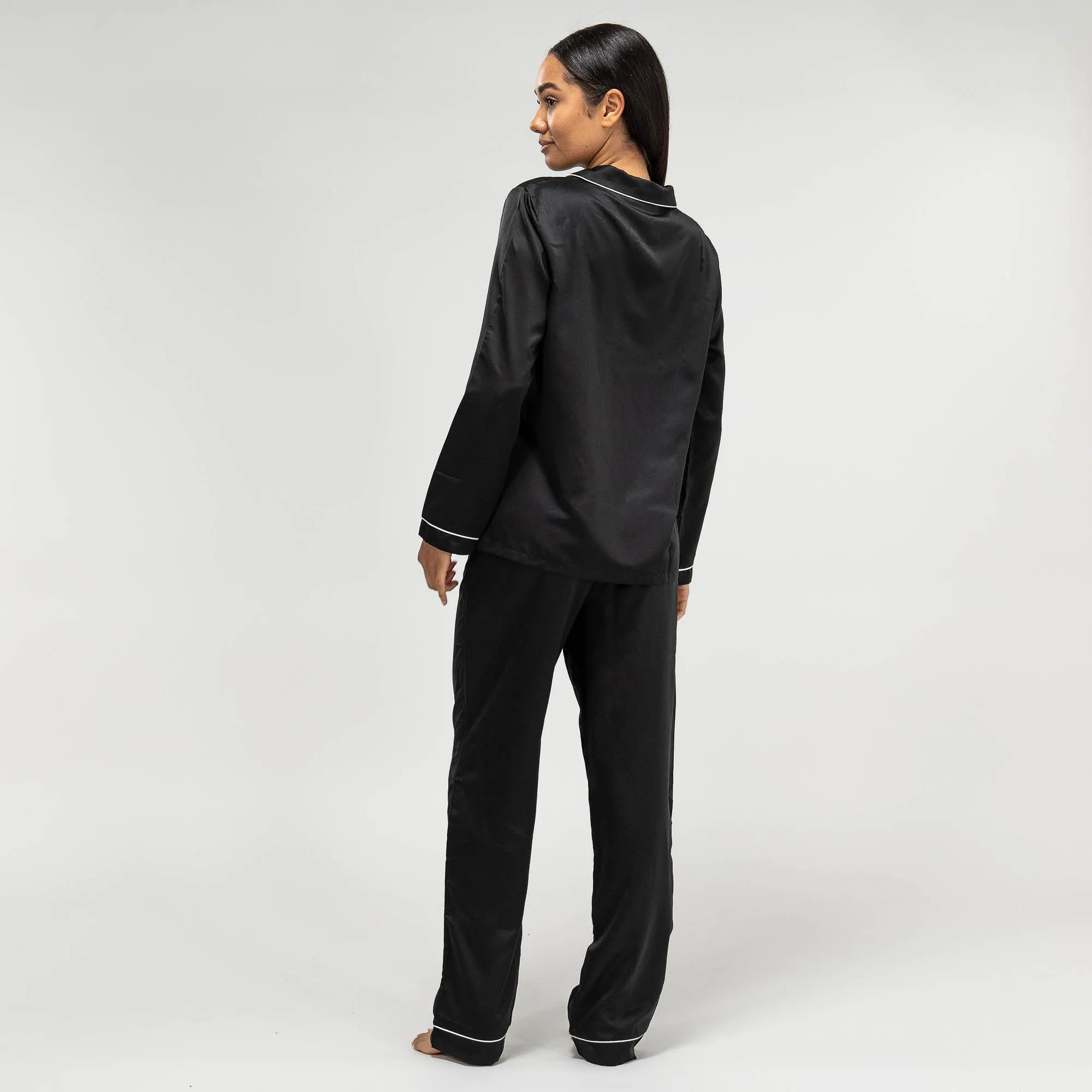 Women's Black Satin Trouser Pyjamas