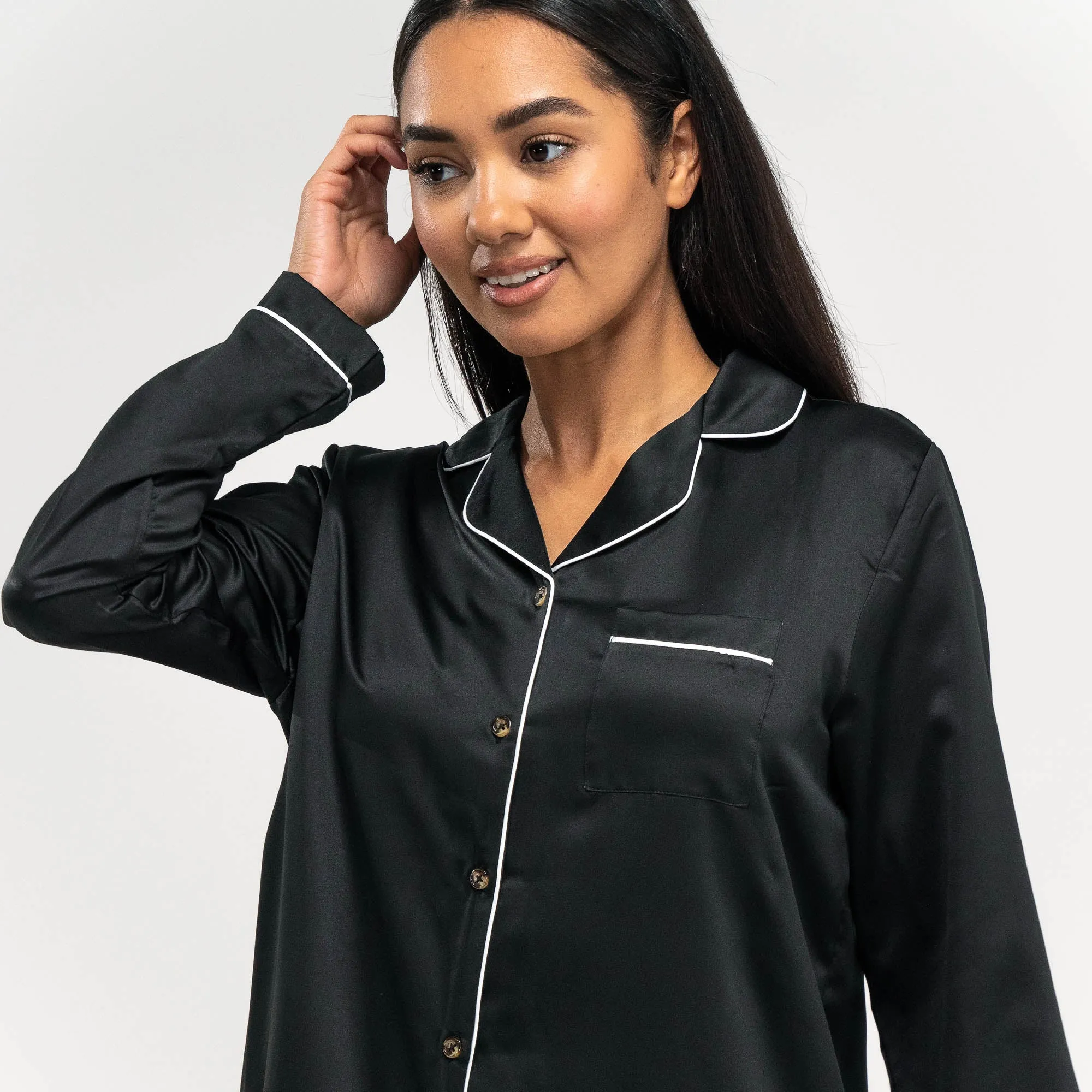 Women's Black Satin Trouser Pyjamas