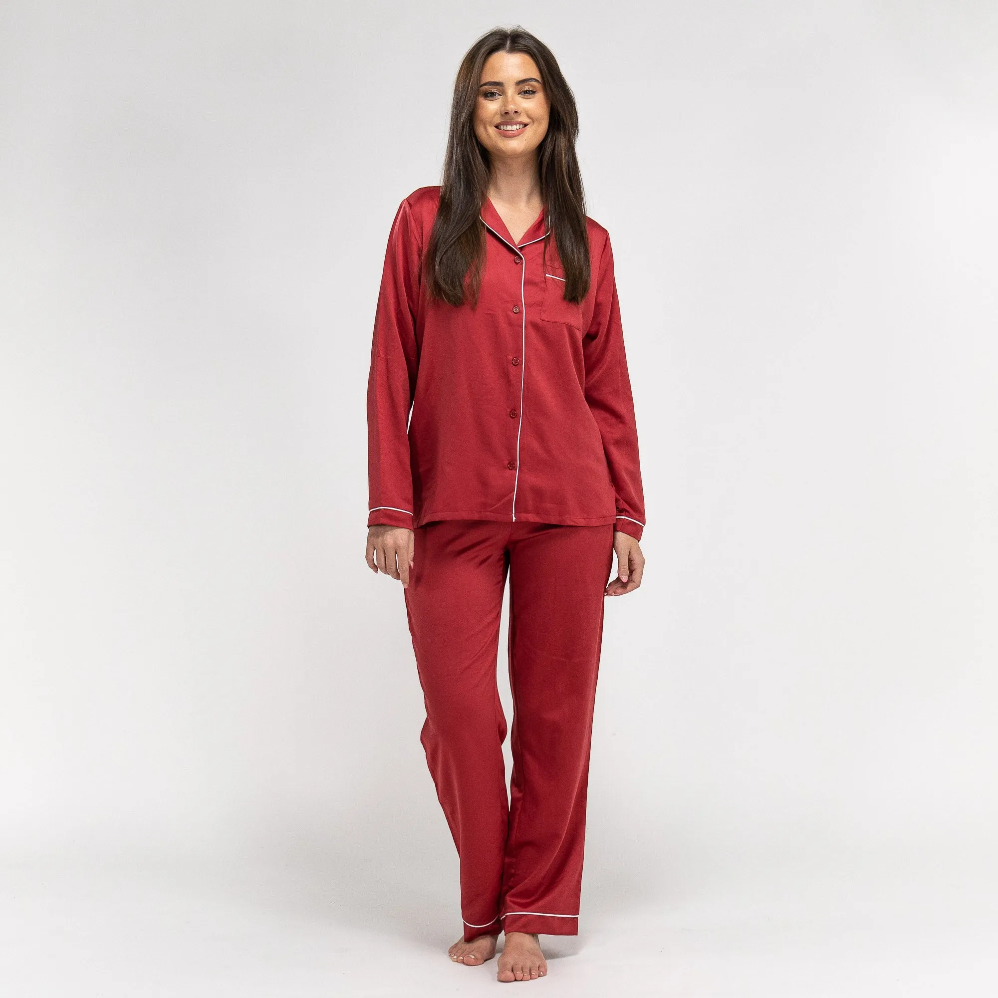 Women's Red Satin Trouser Pyjamas