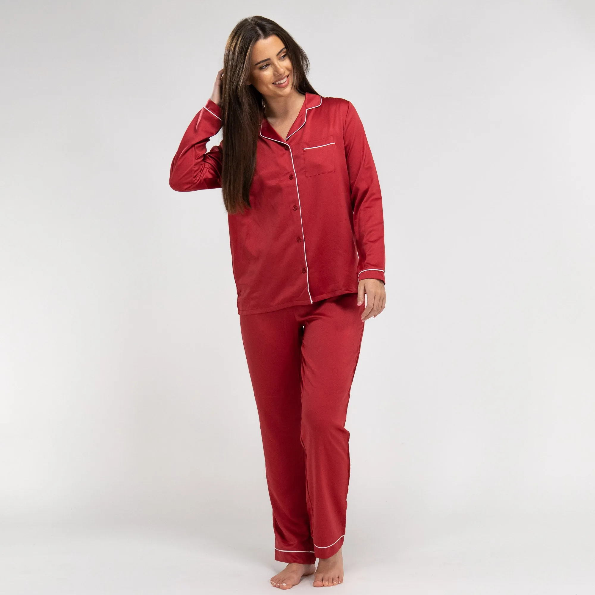 Women's Red Satin Trouser Pyjamas